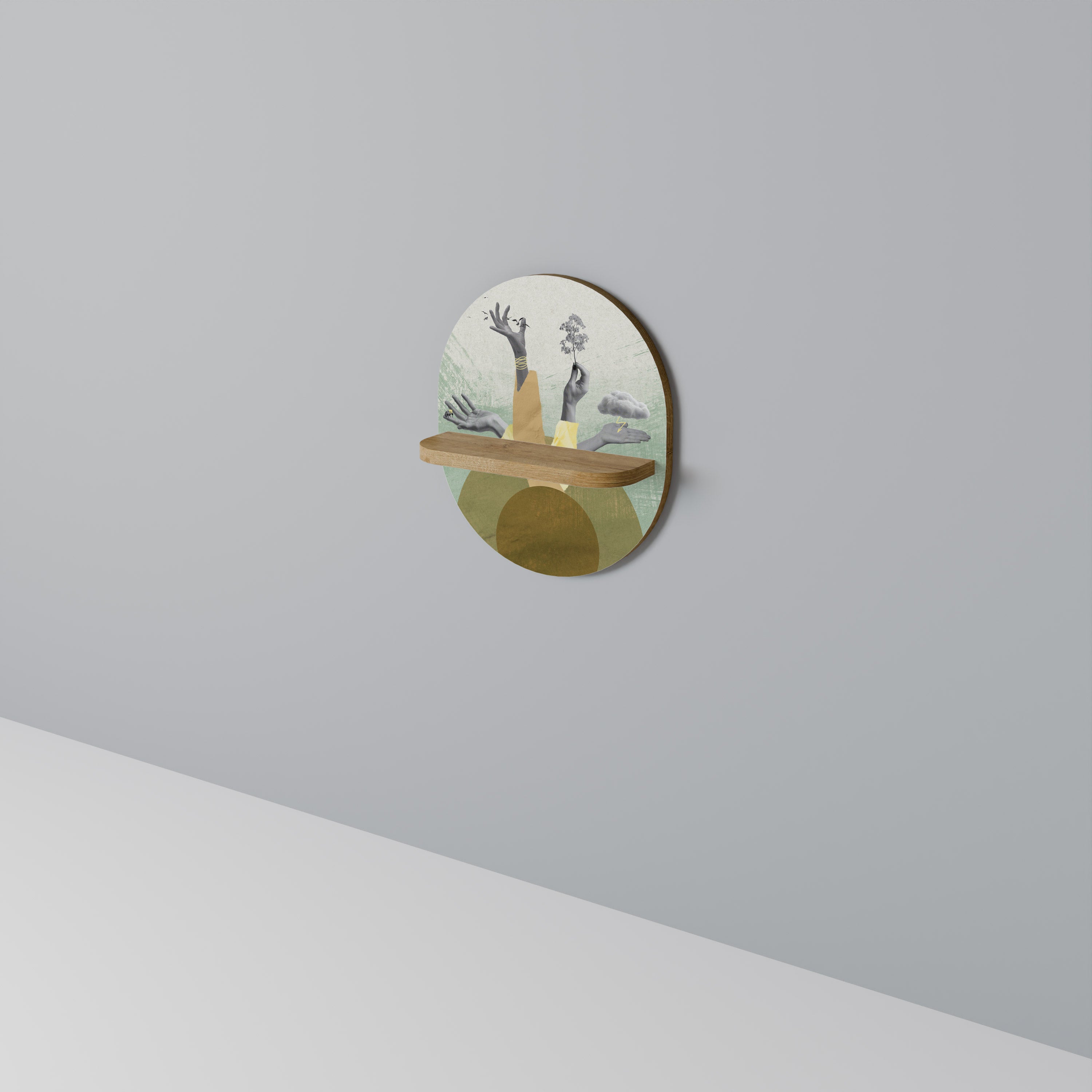 Estantería de arte ovalada EARTH ELEMENTS con efecto roble