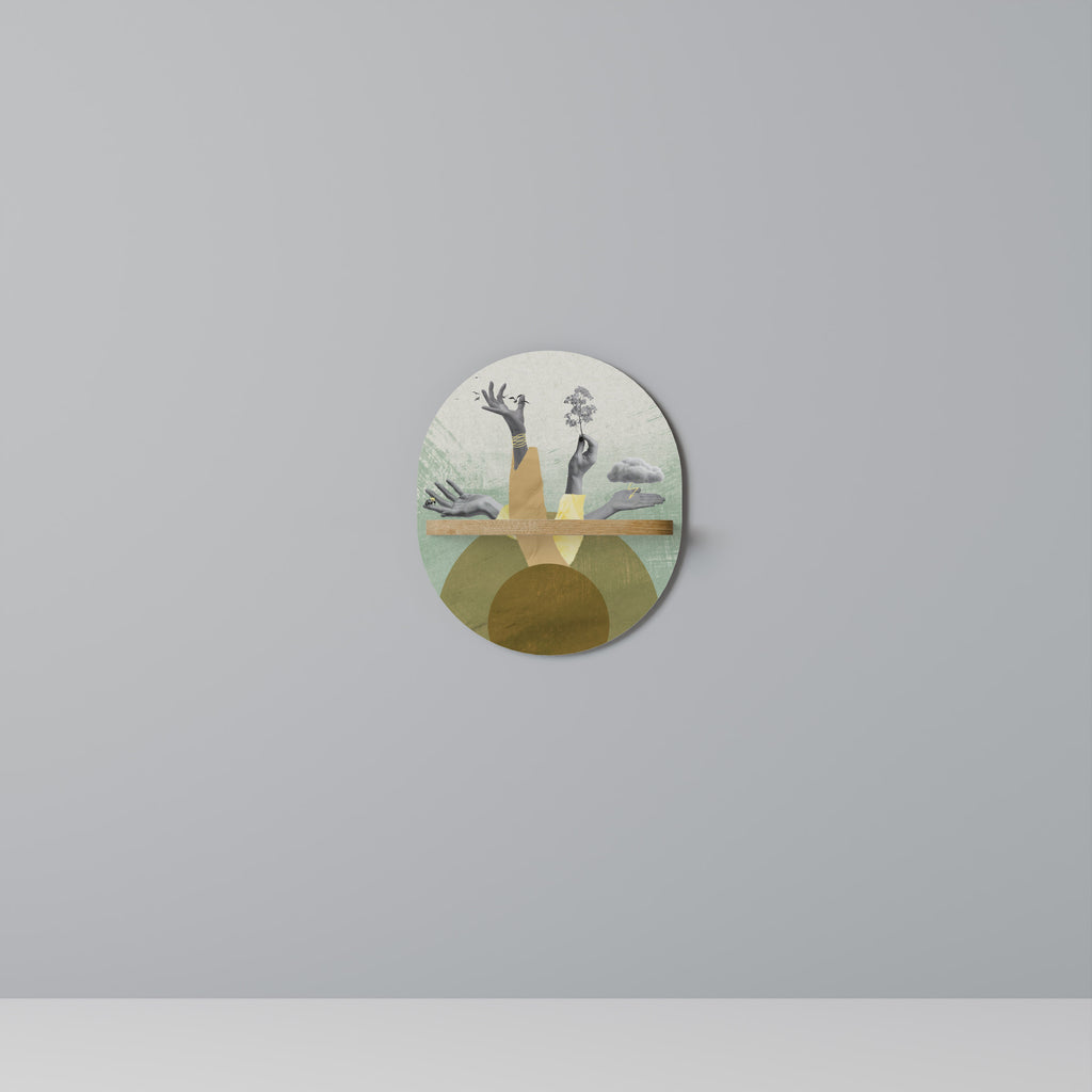 Estantería de arte ovalada EARTH ELEMENTS con efecto roble