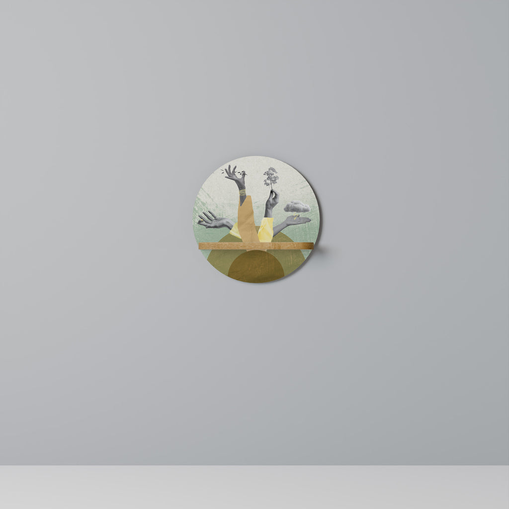 Estantería de arte redonda EARTH ELEMENTS con efecto roble