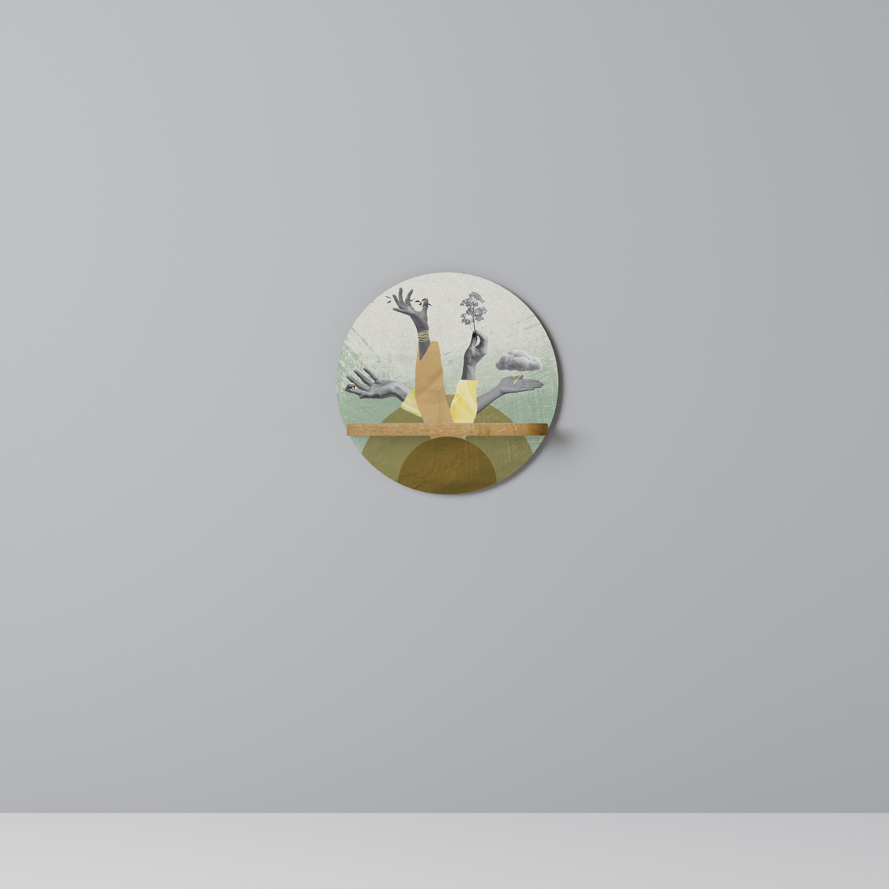 Estantería de arte redonda EARTH ELEMENTS con efecto roble