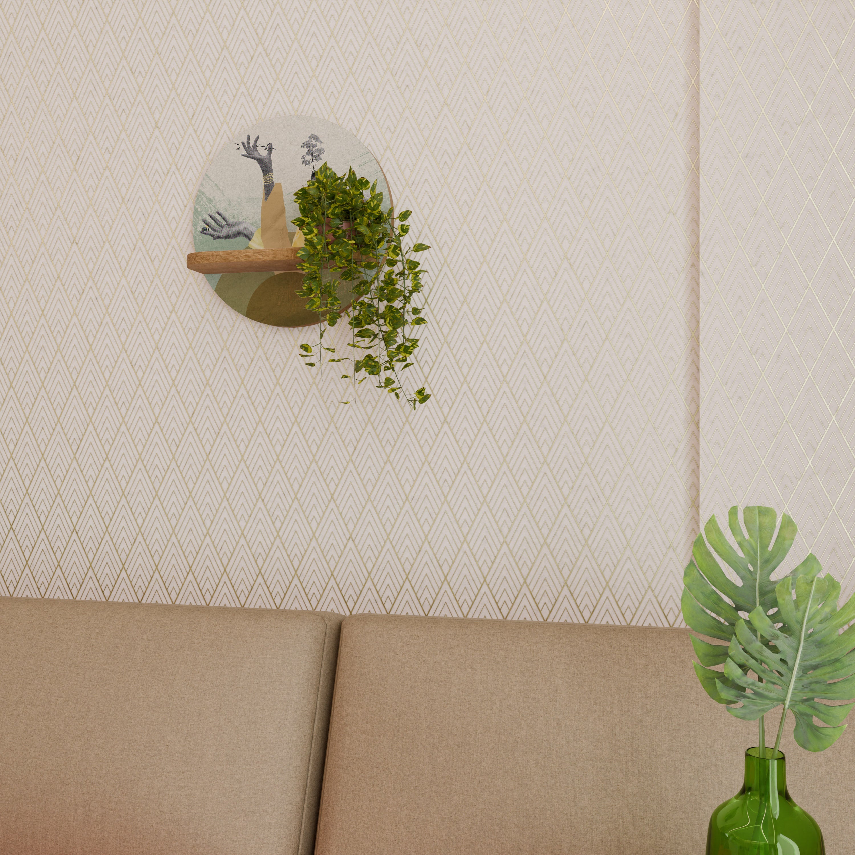 Estantería de arte redonda EARTH ELEMENTS con efecto roble