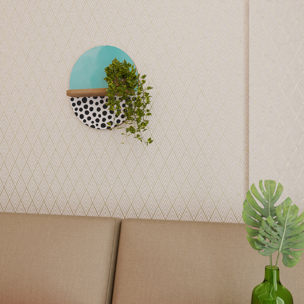 Estantería de arte ovalada AZURE TREASURE con efecto roble