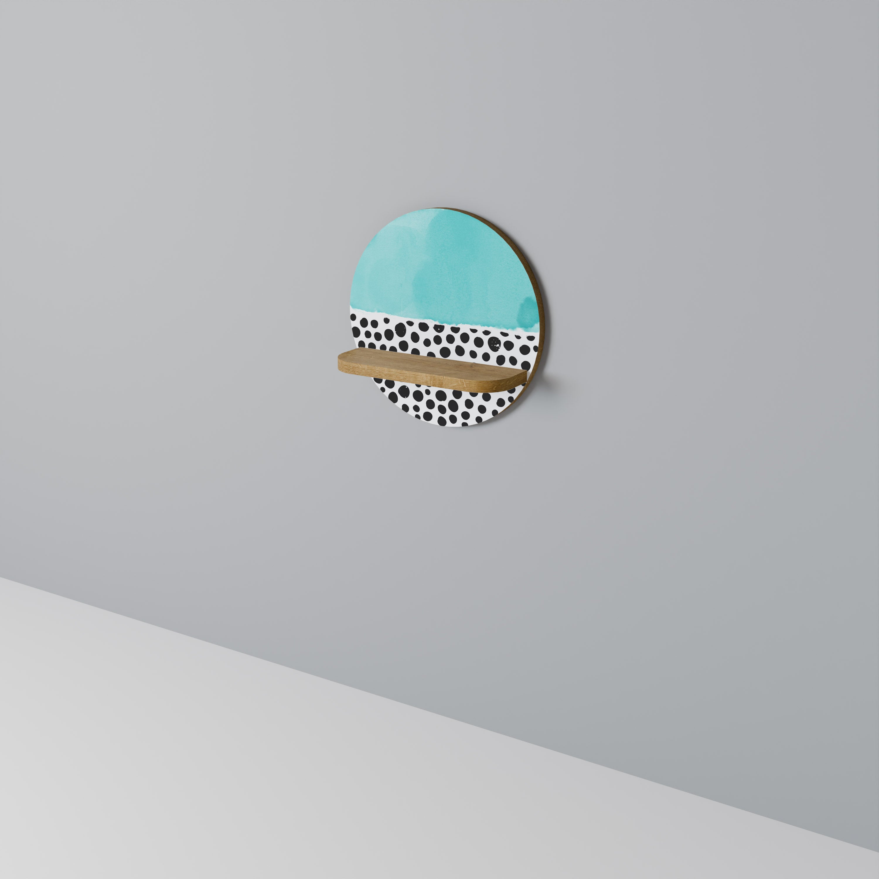 Estantería de arte redonda AZURE TREASURE con efecto roble