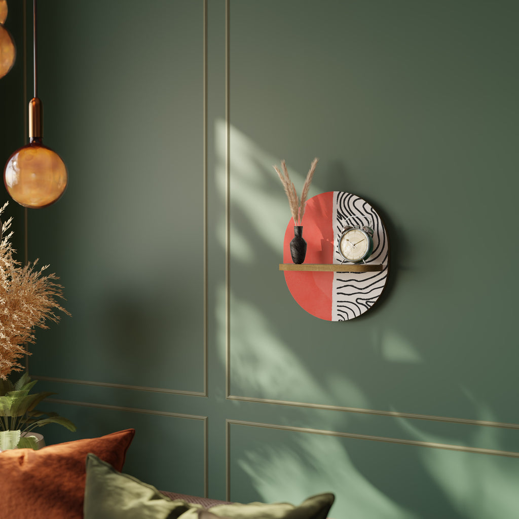 Estantería de arte ovalada Orangey Treasure con efecto roble