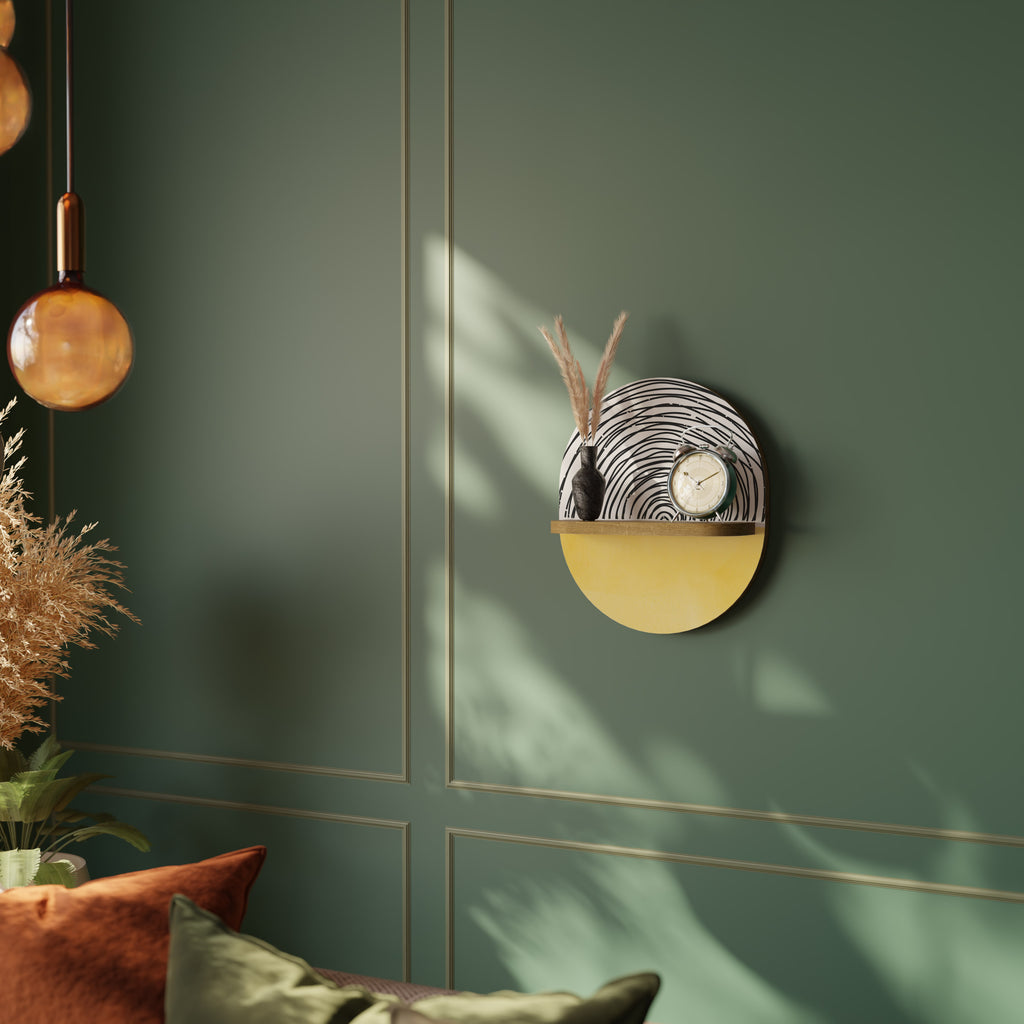 Estantería de arte ovalada SUNNY TREASURE con efecto roble