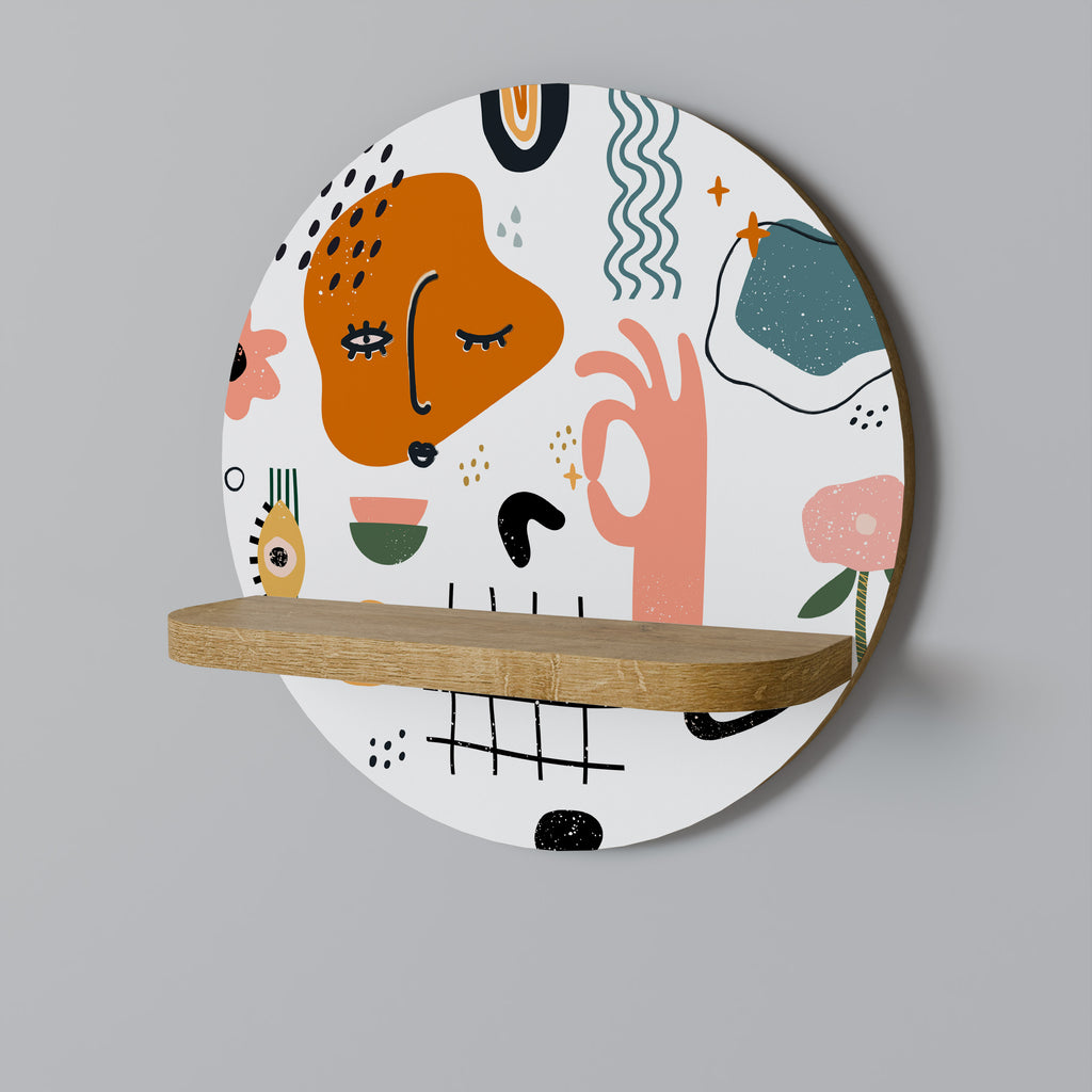 Estantería de arte redonda MATISSE WHIMSY con efecto roble