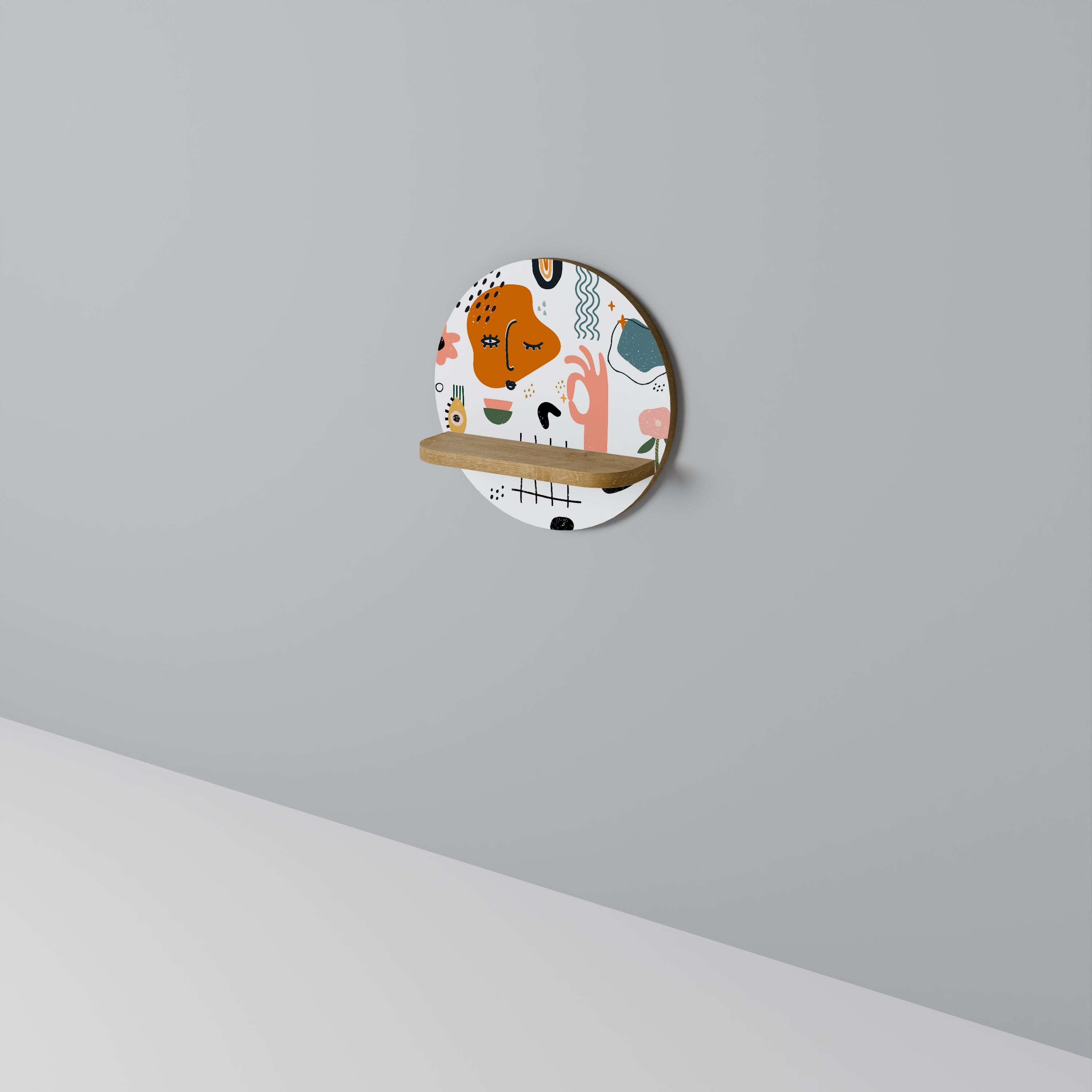 Estantería de arte redonda MATISSE WHIMSY con efecto roble