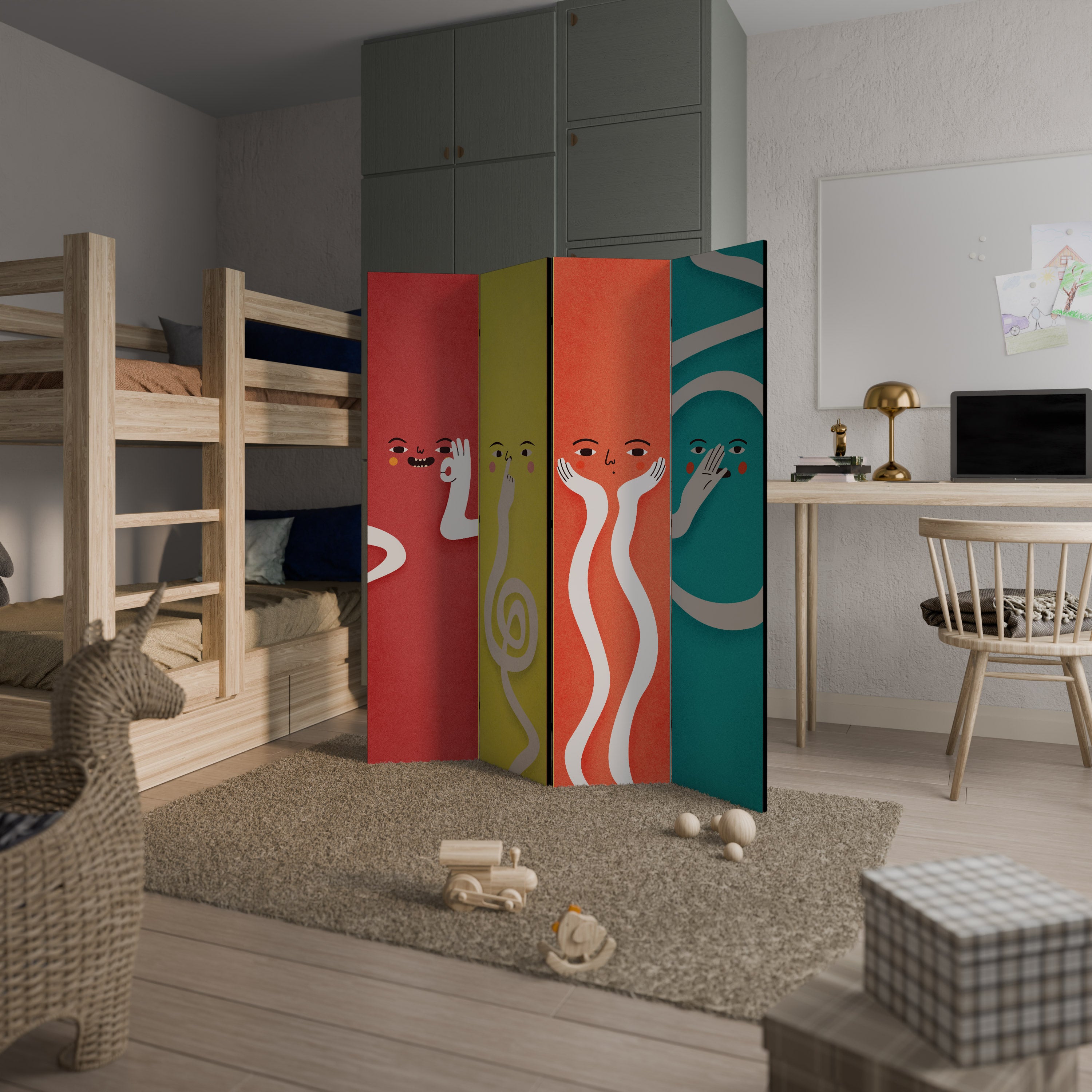 LIVELY FEATURES Biombo de 4 paneles