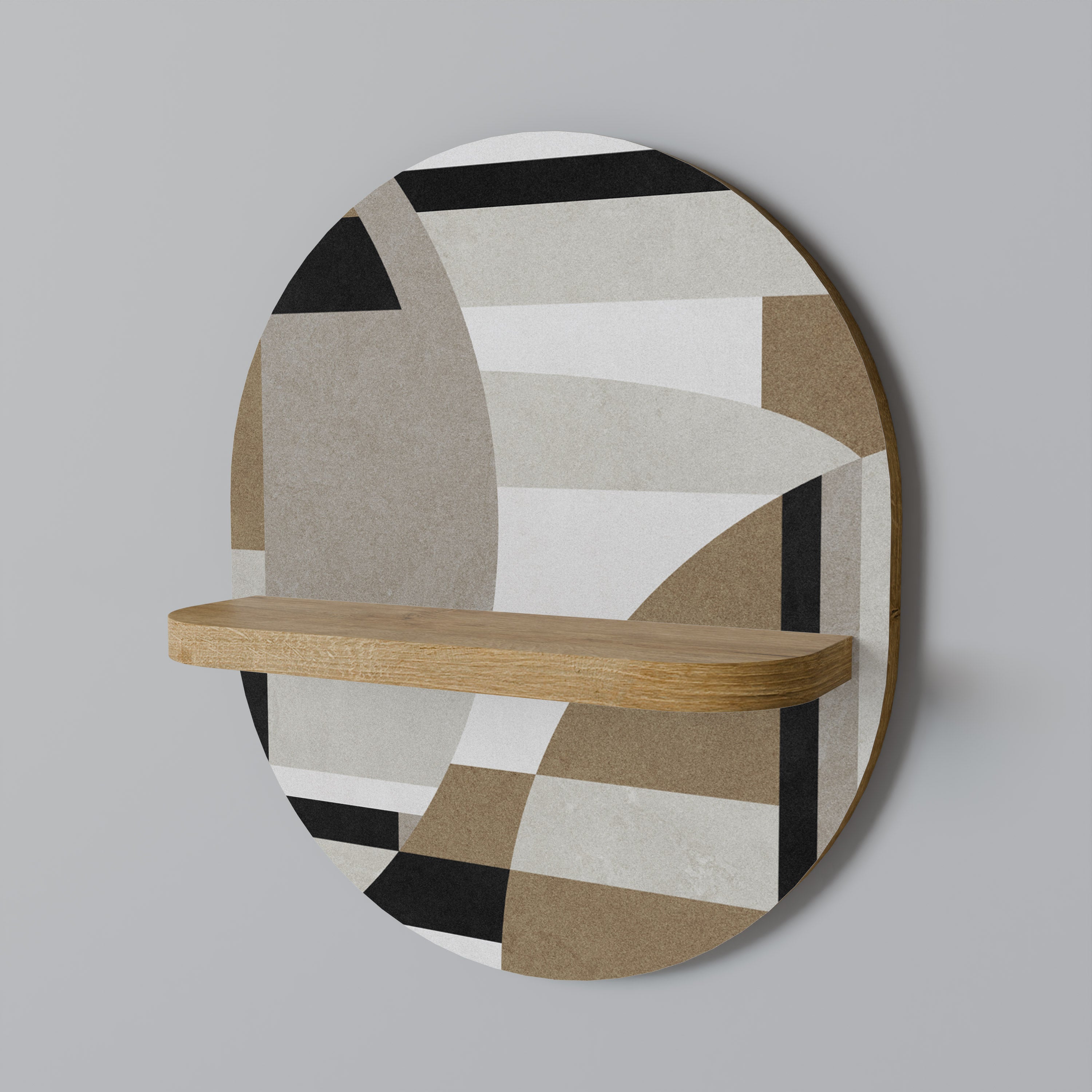 Estantería de arte ovalada DELICATE MEMENTO con efecto roble