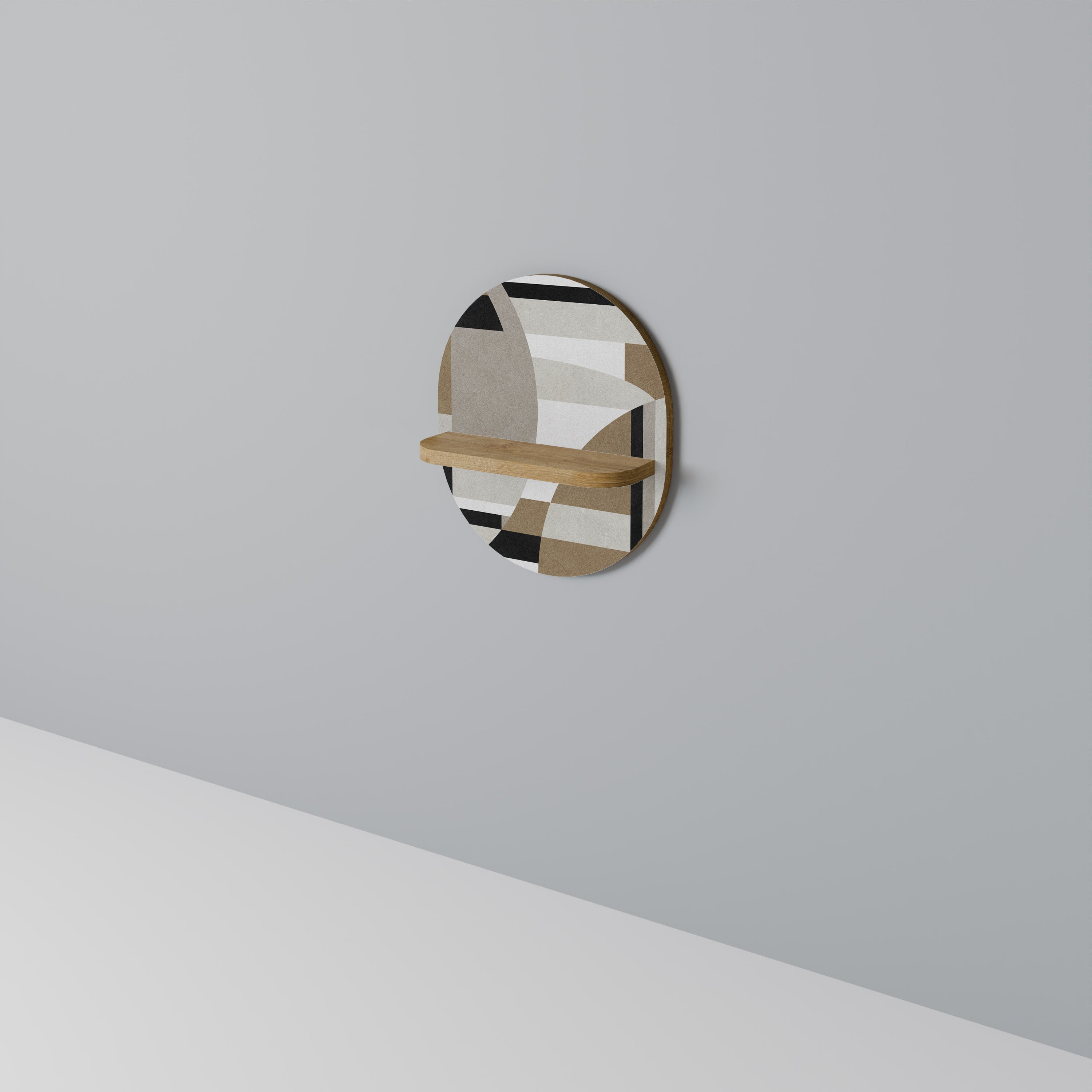 Estantería de arte ovalada DELICATE MEMENTO con efecto roble