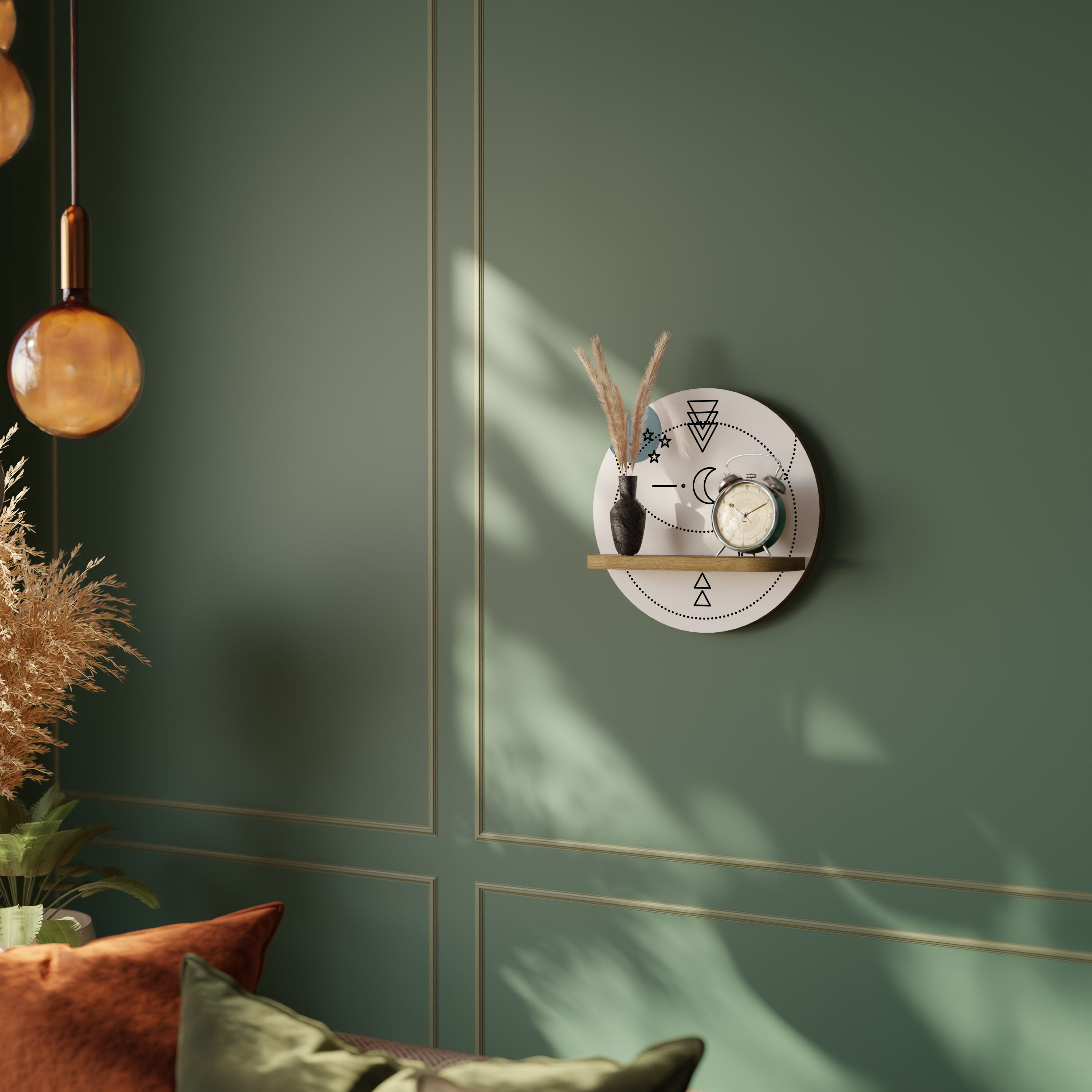 Estantería de arte redonda CELESTIAL BODY con efecto roble