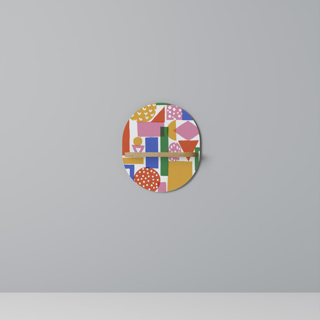 Estantería de arte ovalada GEOMETRIC GLIMMER con efecto roble