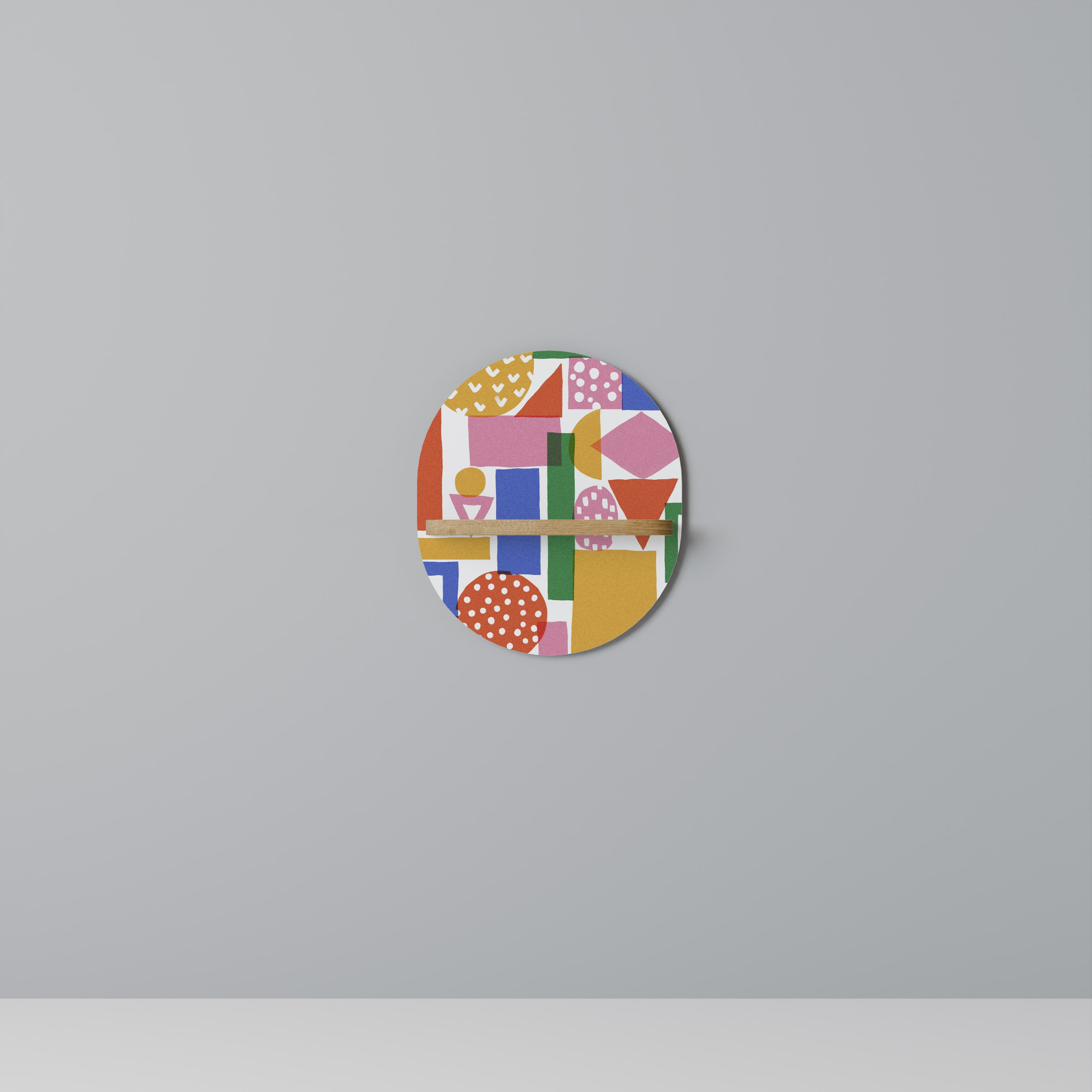 Estantería de arte ovalada GEOMETRIC GLIMMER con efecto roble