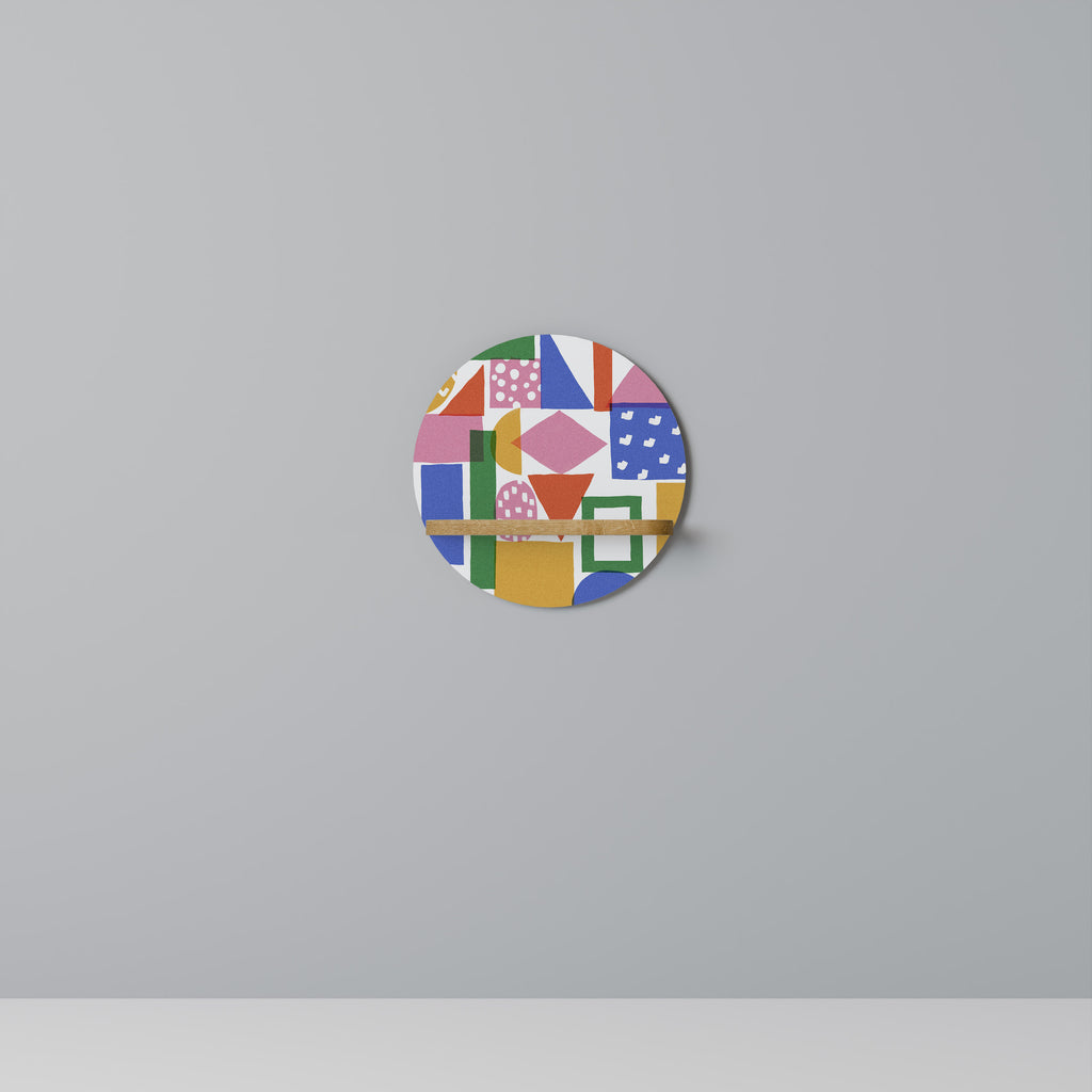 Estantería de arte redonda GEOMETRIC GLIMMER con efecto roble