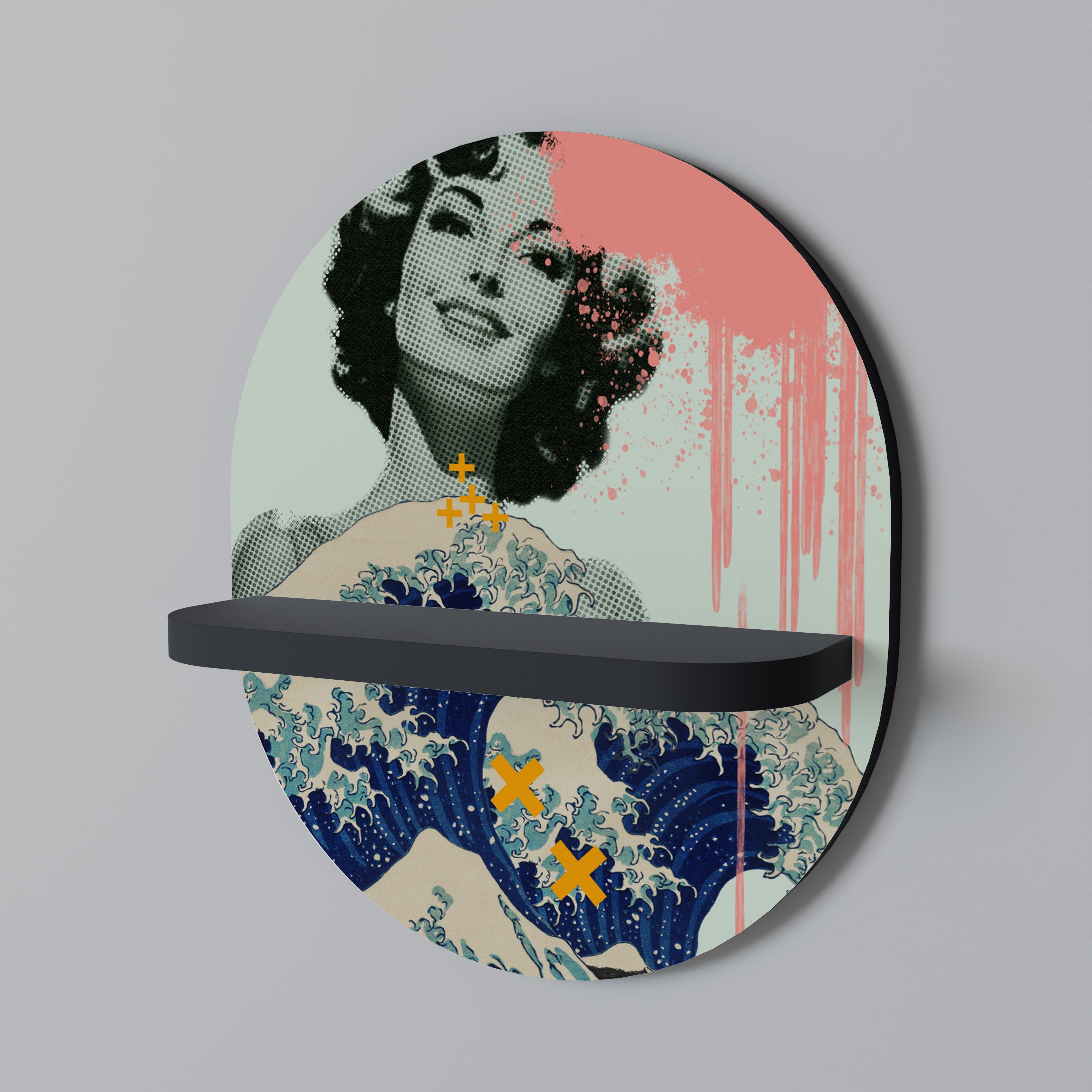 Estantería de arte ovalada KANAGAWA BEAUTY con acabado negro