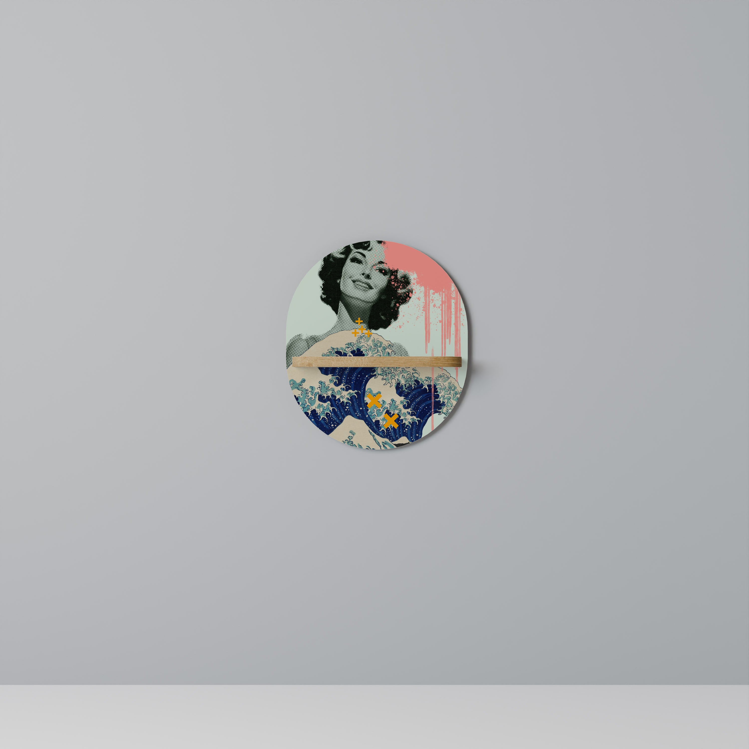 KANAGAWA BEAUTY Estantería de arte ovalada con efecto roble