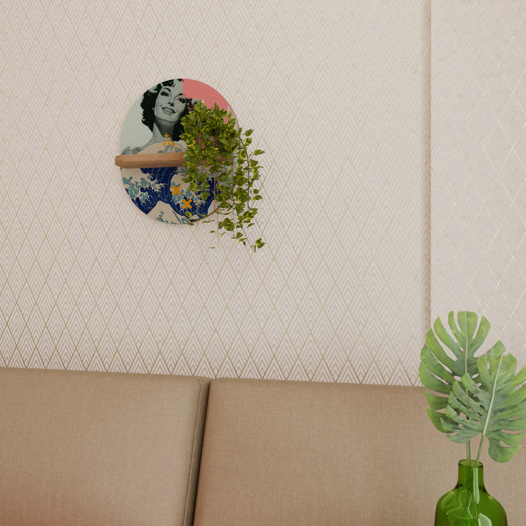 KANAGAWA BEAUTY Estantería de arte ovalada con efecto roble