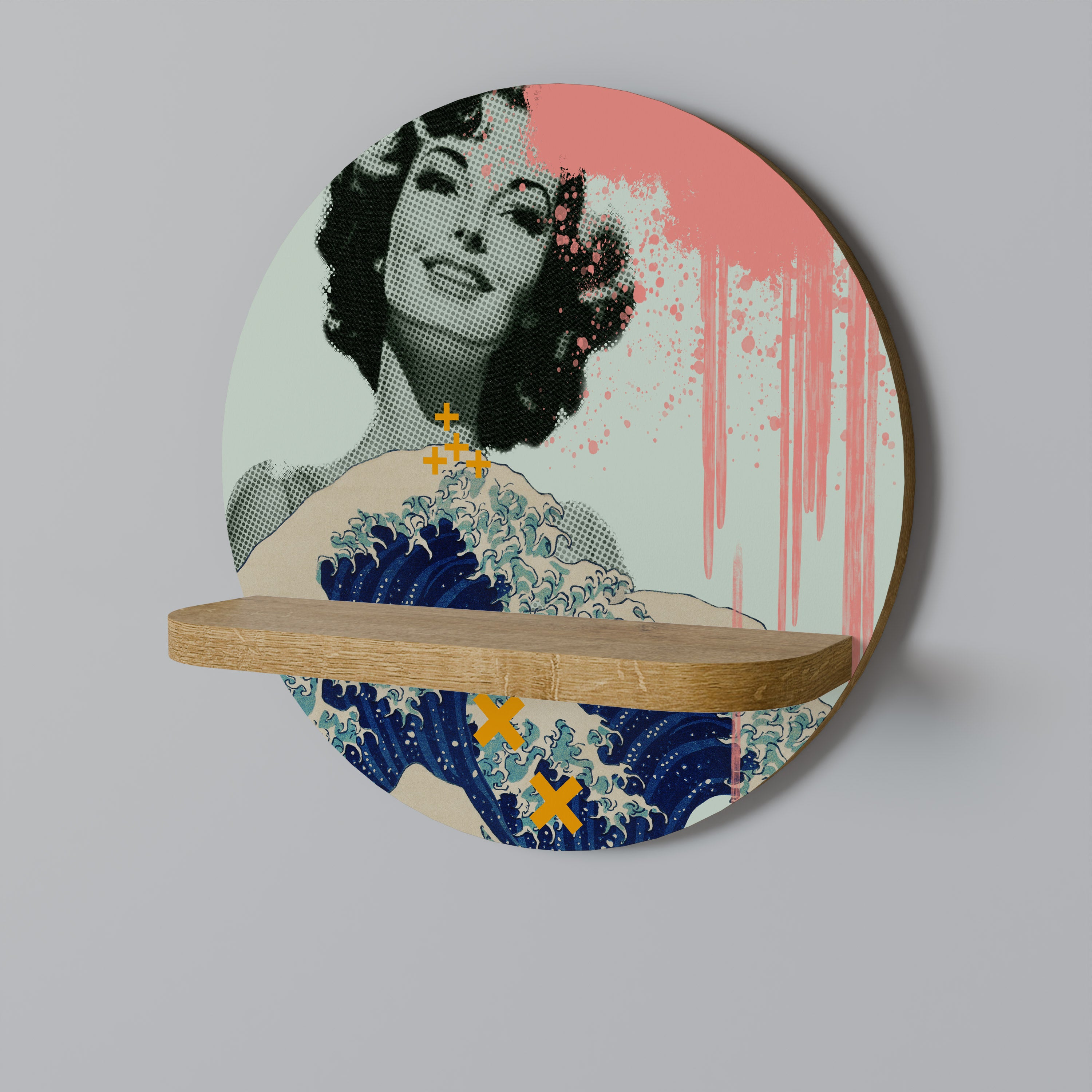 Estantería de arte redonda KANAGAWA BEAUTY con efecto roble