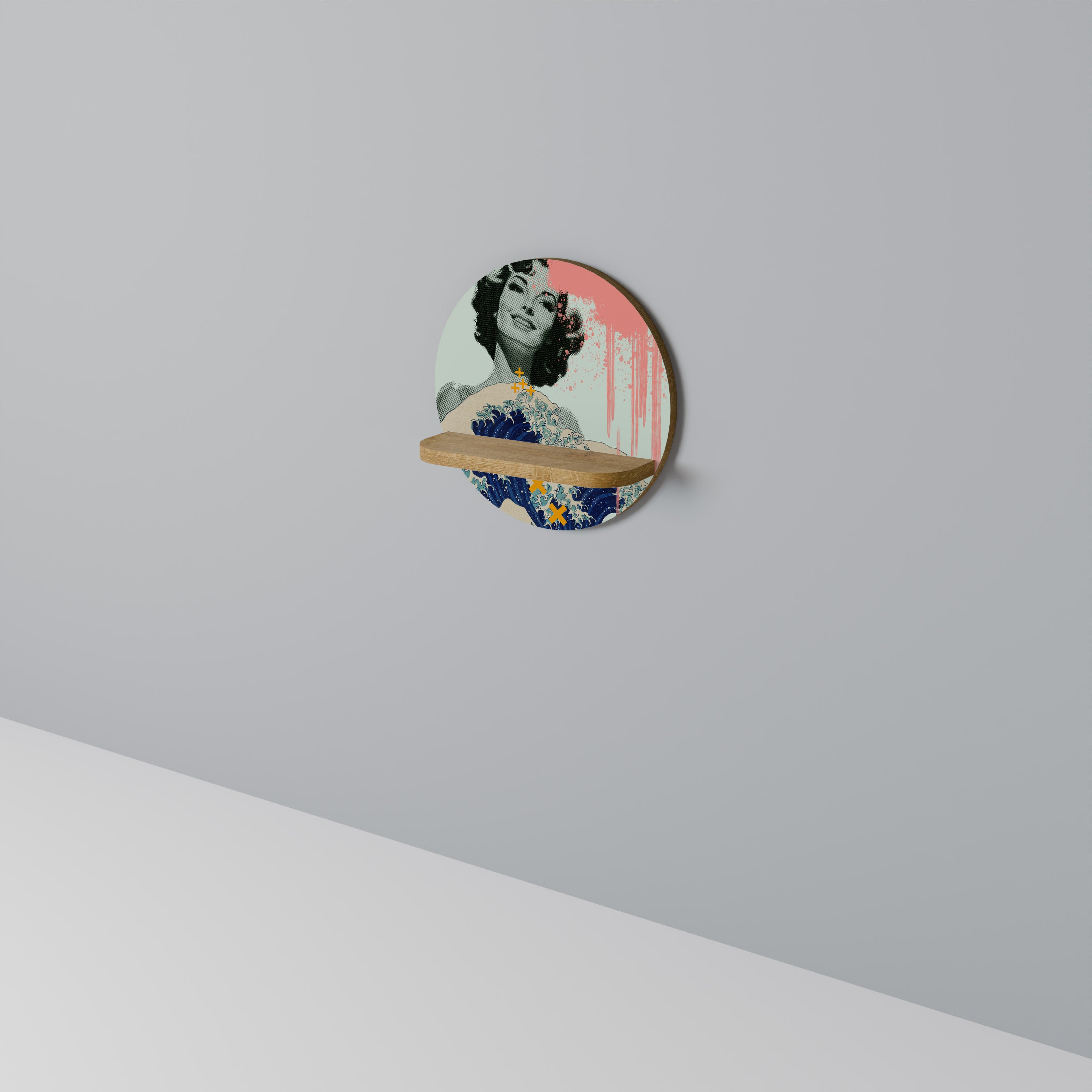 Estantería de arte redonda KANAGAWA BEAUTY con efecto roble