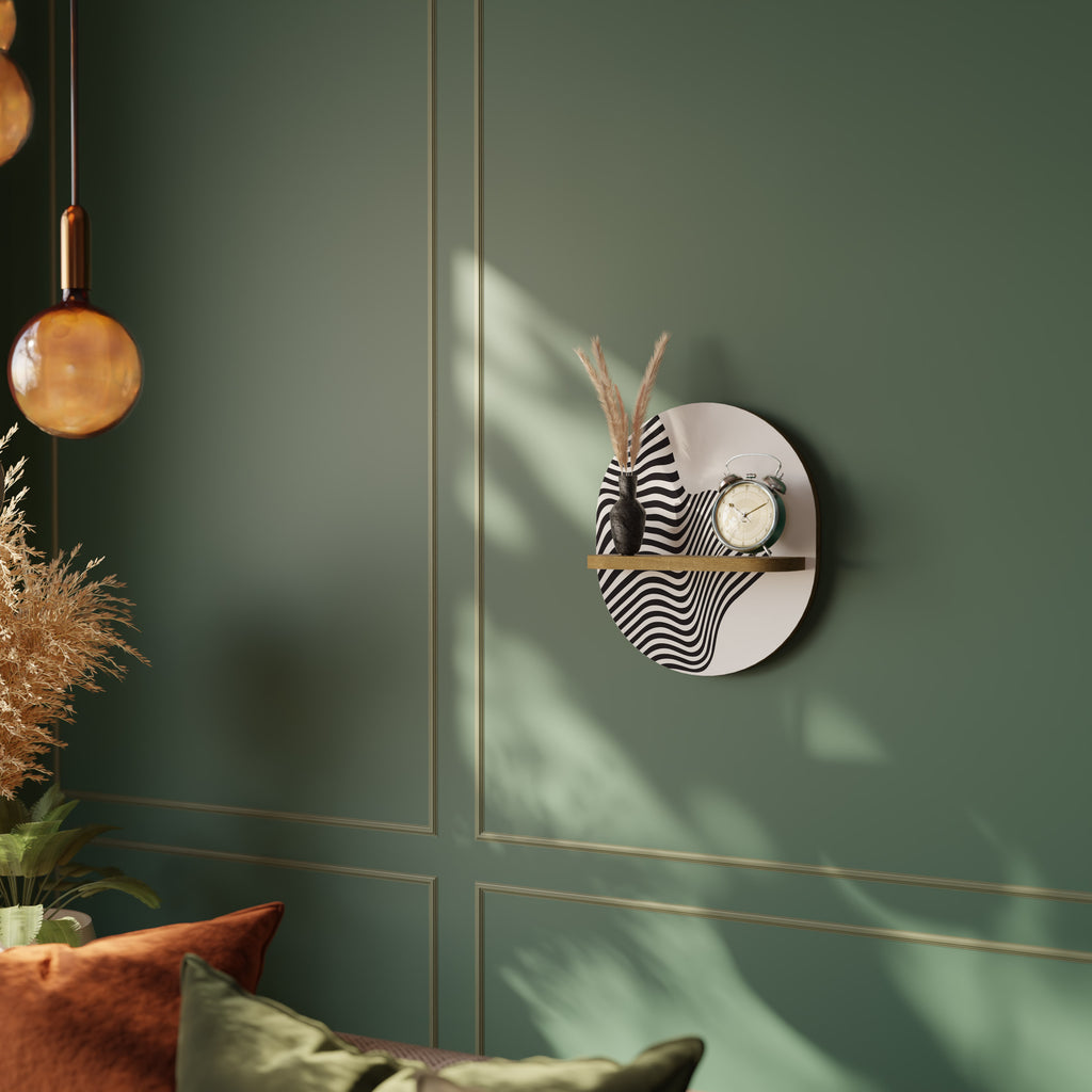 Estantería de arte ovalada ILLUSIONARY FLOW con efecto roble