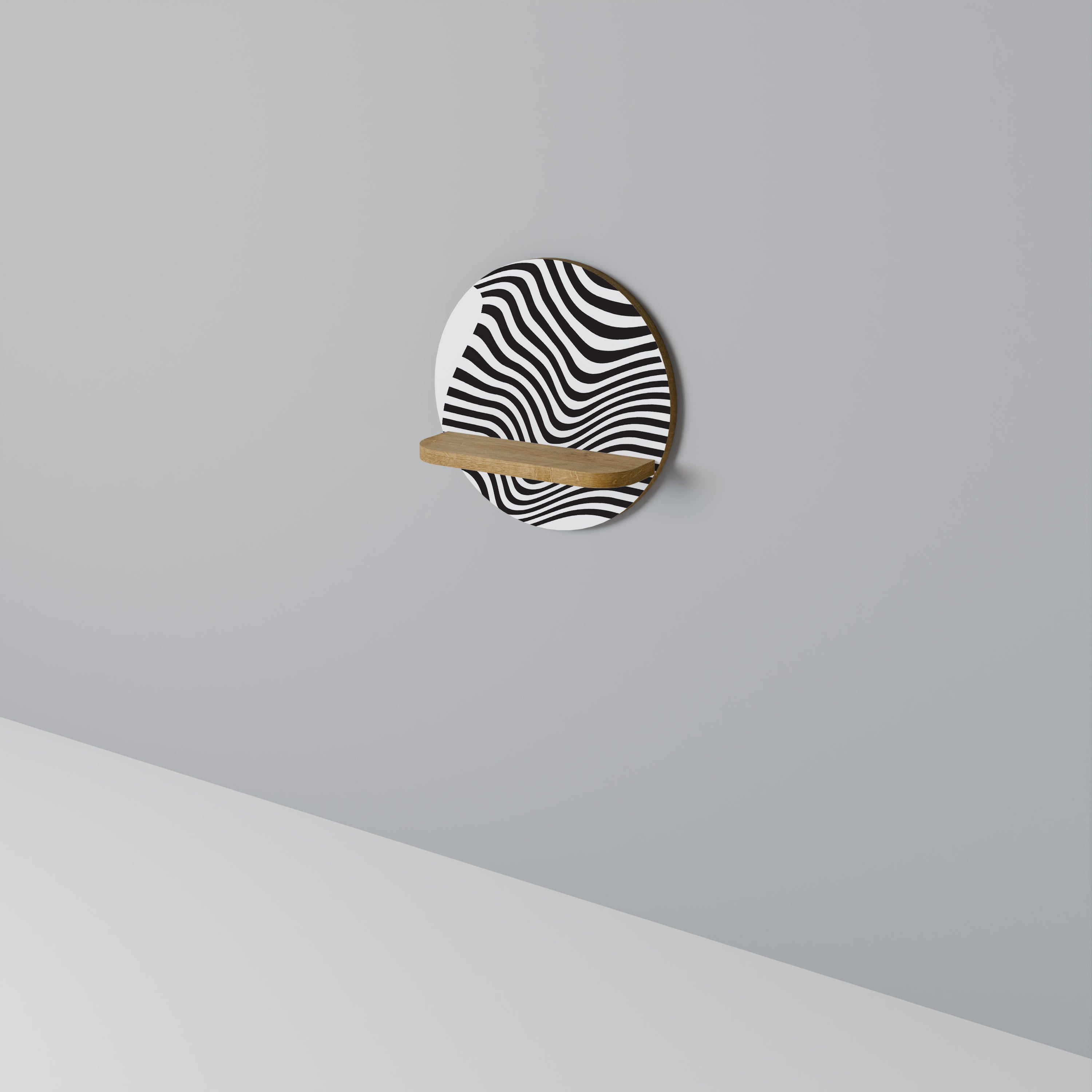 Estantería de arte redonda Illusionary Flow con efecto roble