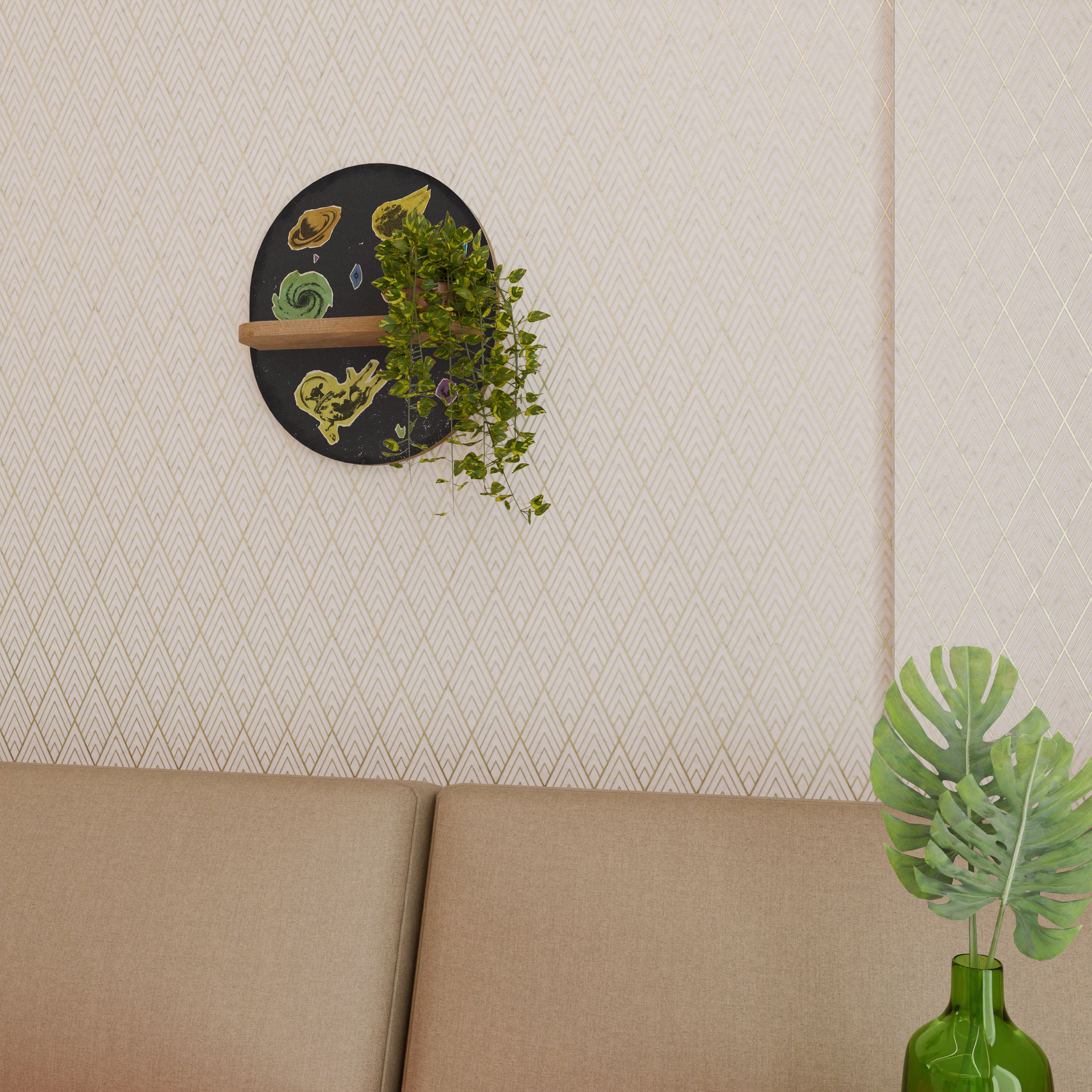 Estantería de arte ovalada GALAXY MORSEL con efecto roble