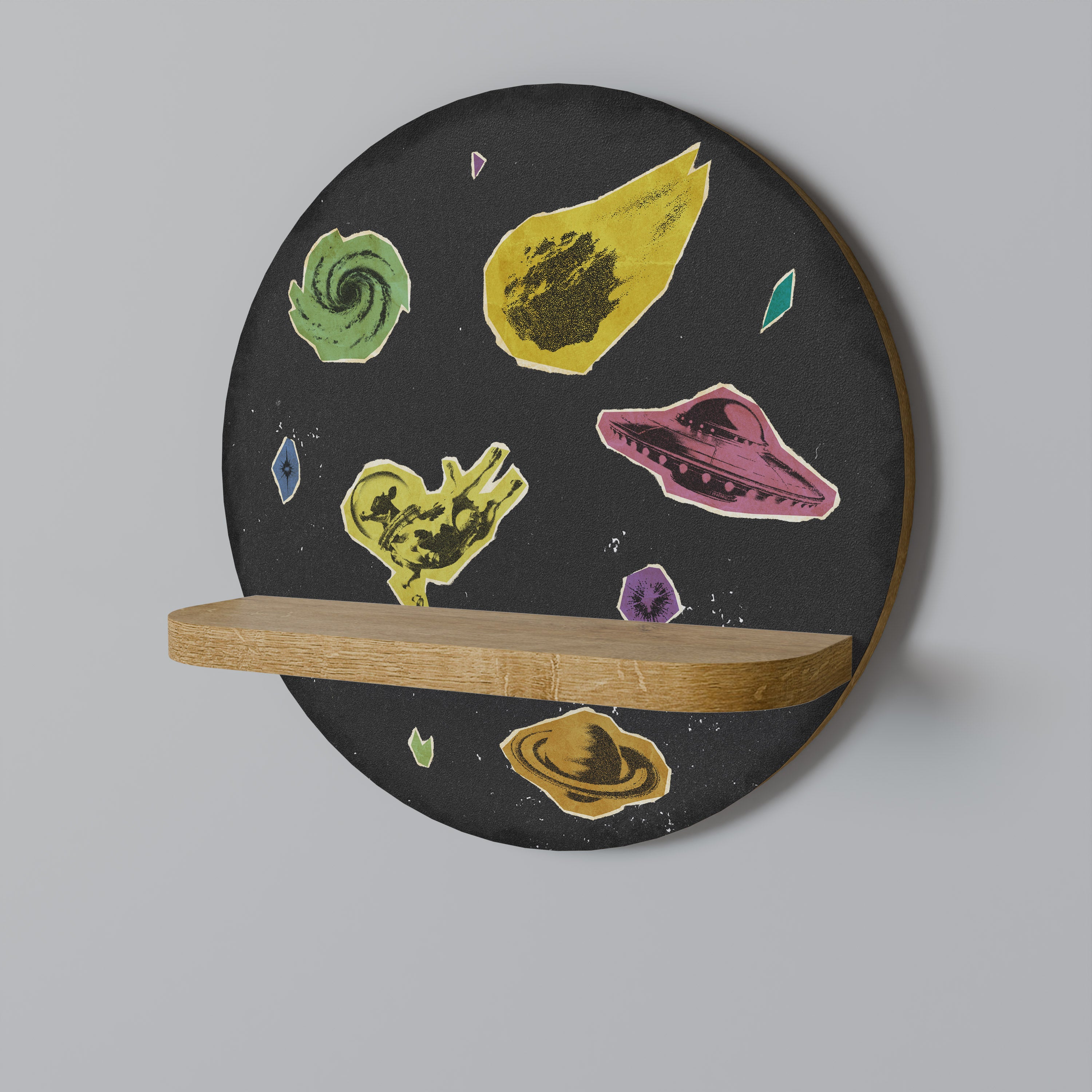 Estantería artística redonda GALAXY MORSEL con efecto roble