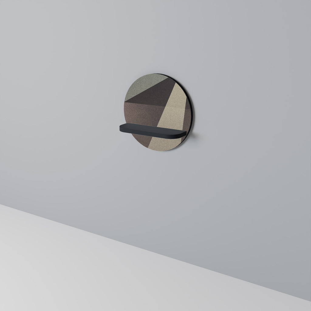 Estantería de arte redonda con geometría beige y acabado negro
