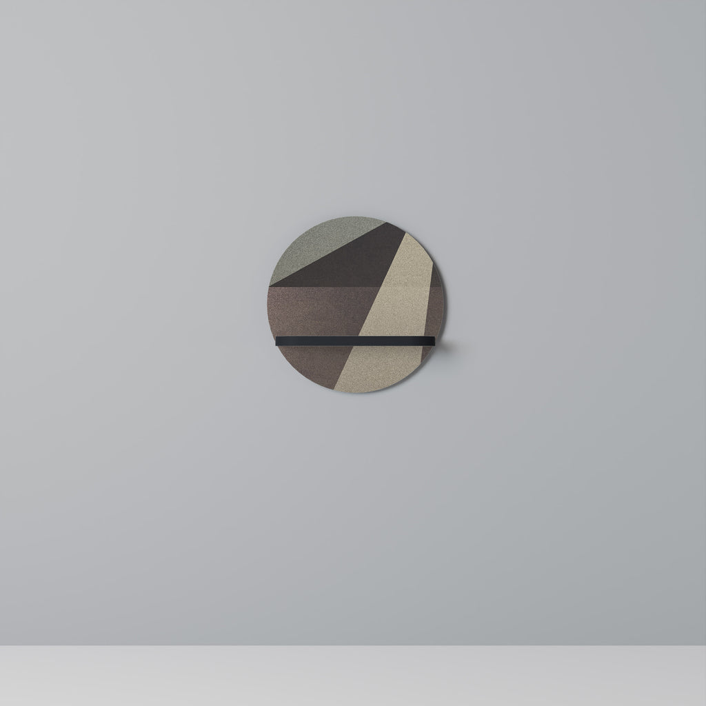 Estantería de arte redonda con geometría beige y acabado negro