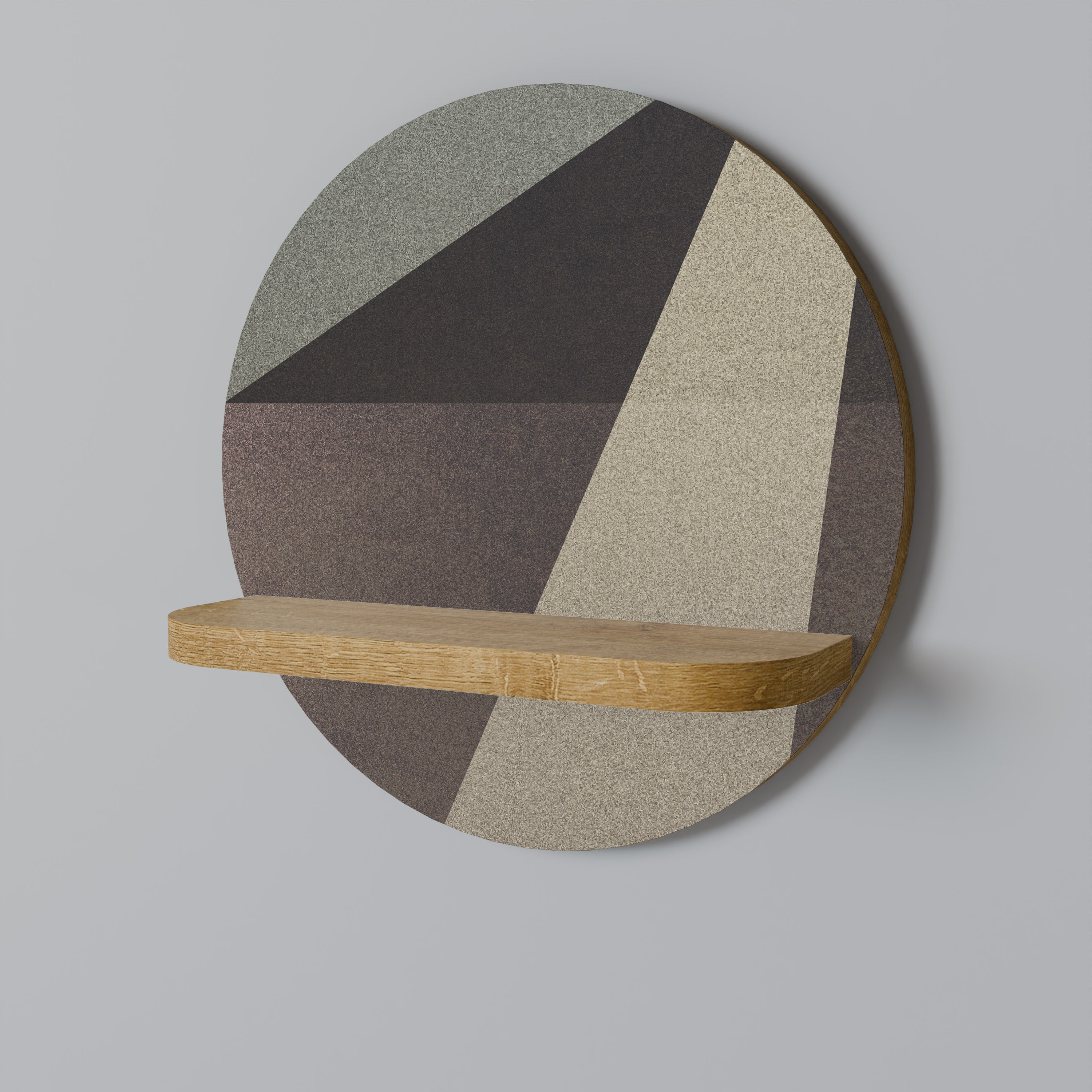 Estantería de arte redonda con efecto roble y geometría beige