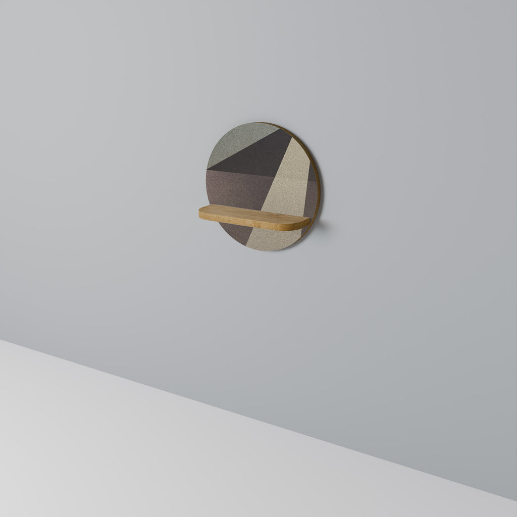 Estantería de arte redonda con efecto roble y geometría beige