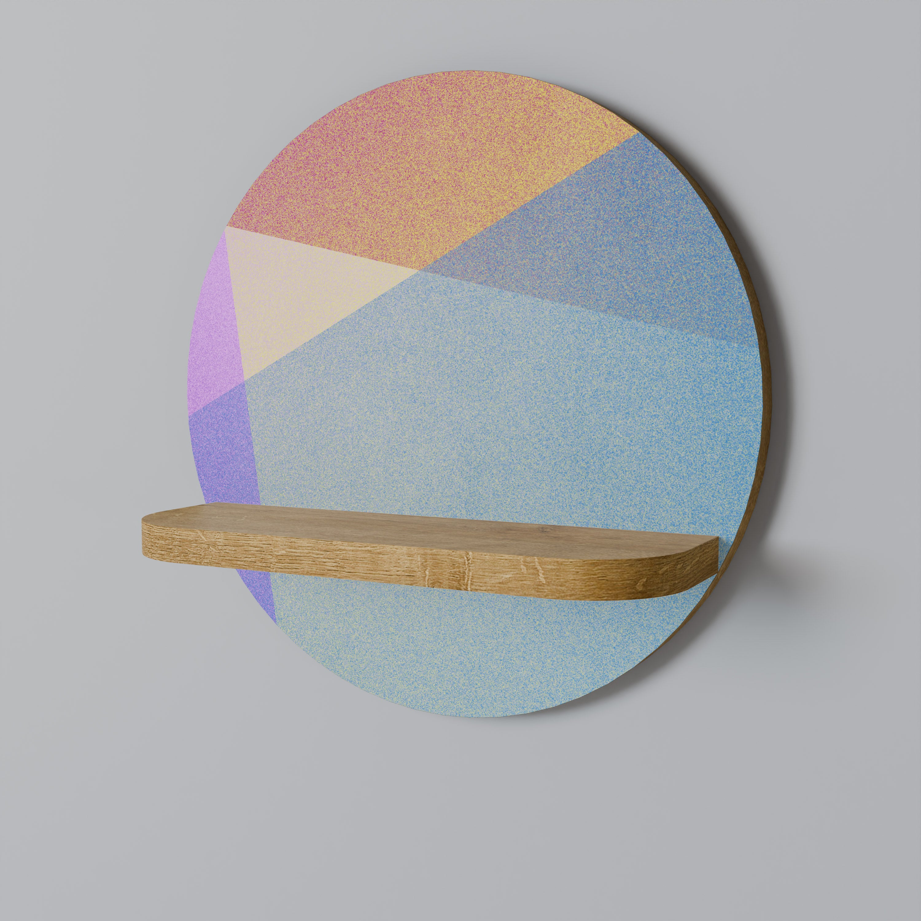 Estantería de arte redonda BRIGHT GEOMETRY con efecto roble