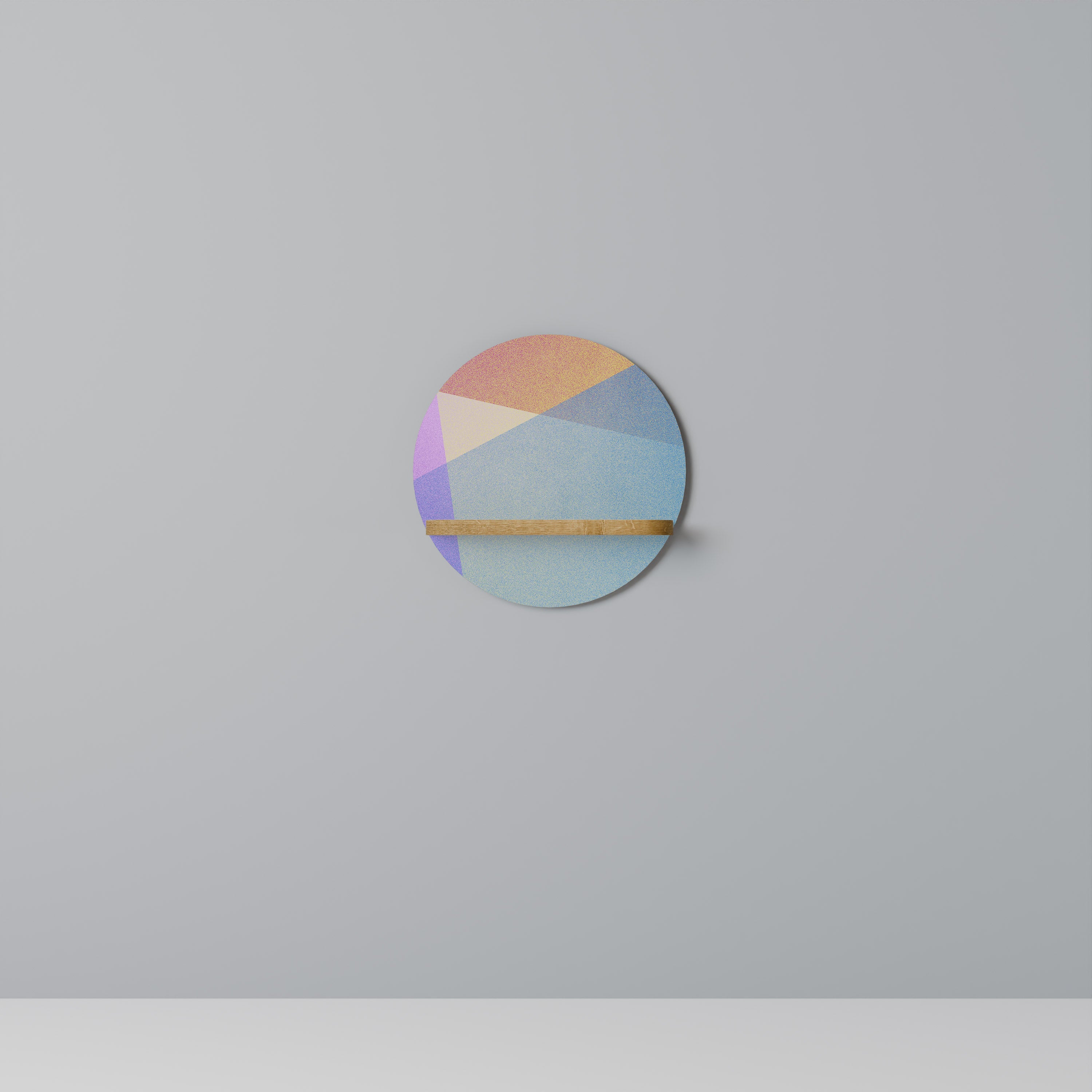 Estantería de arte redonda BRIGHT GEOMETRY con efecto roble