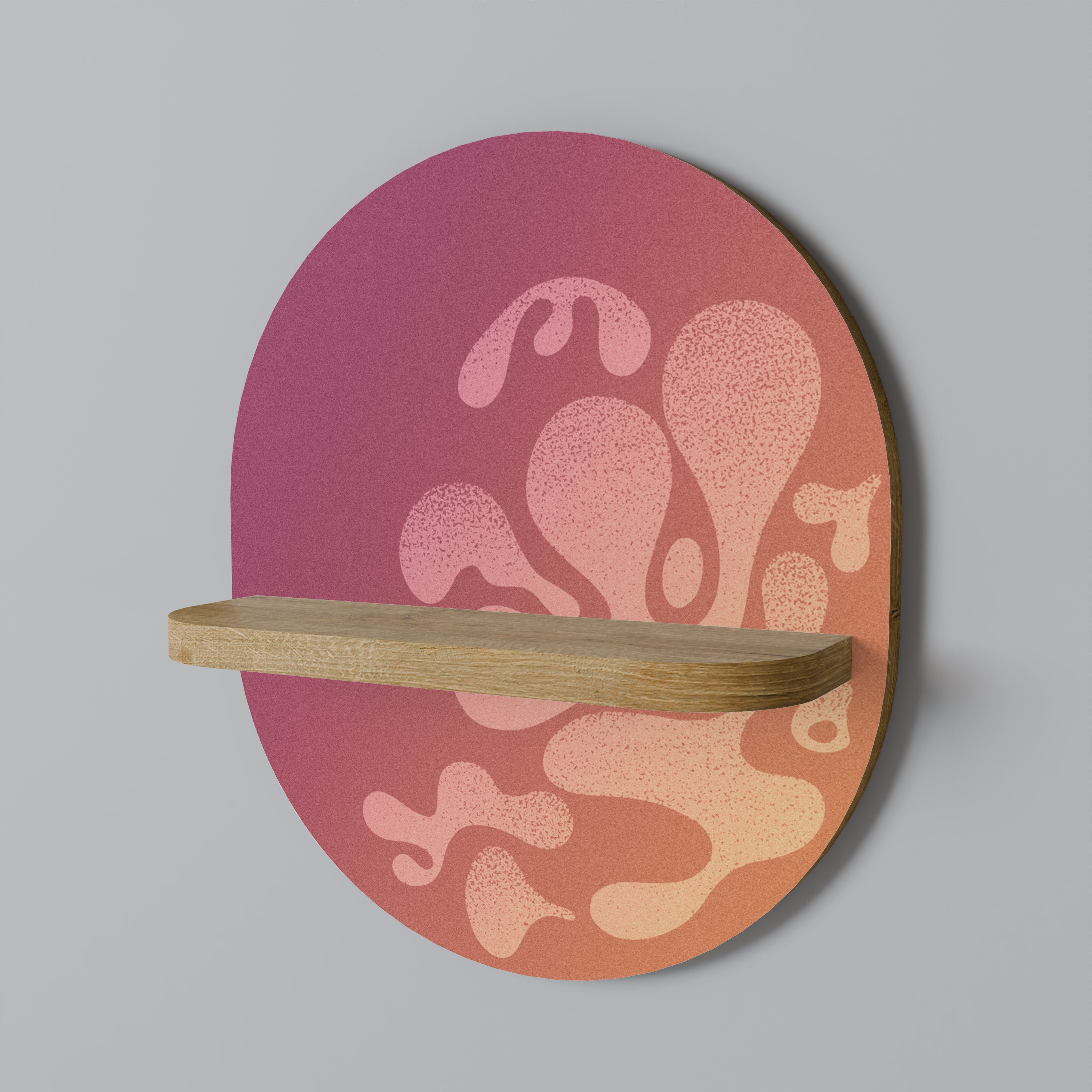 Estantería de arte ovalada IRREGULAR PINK con efecto roble
