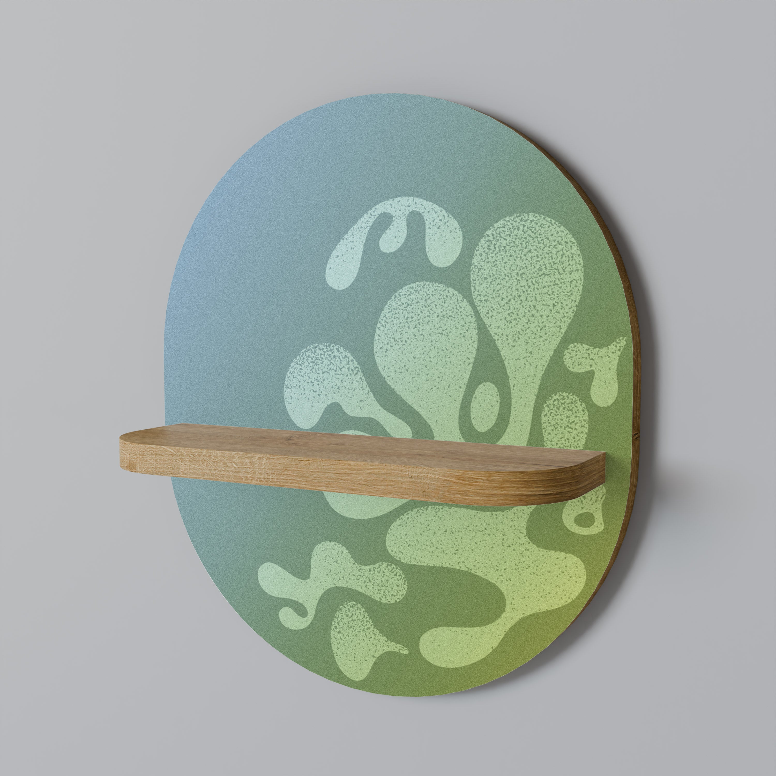 Estantería de arte ovalada IRREGULAR BLUE con efecto roble