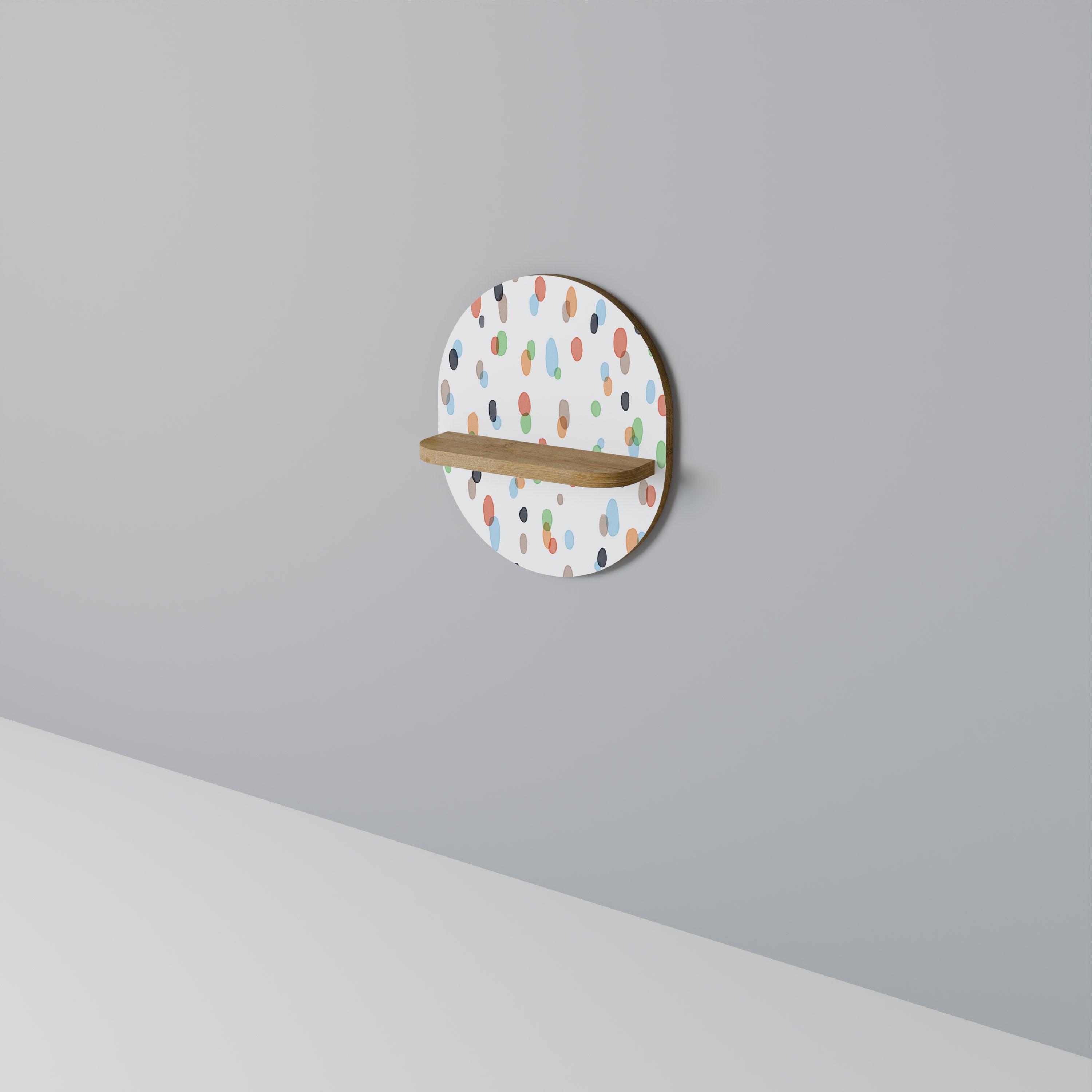 Estantería de arte ovalada ENERGETIC SPOTS con efecto roble