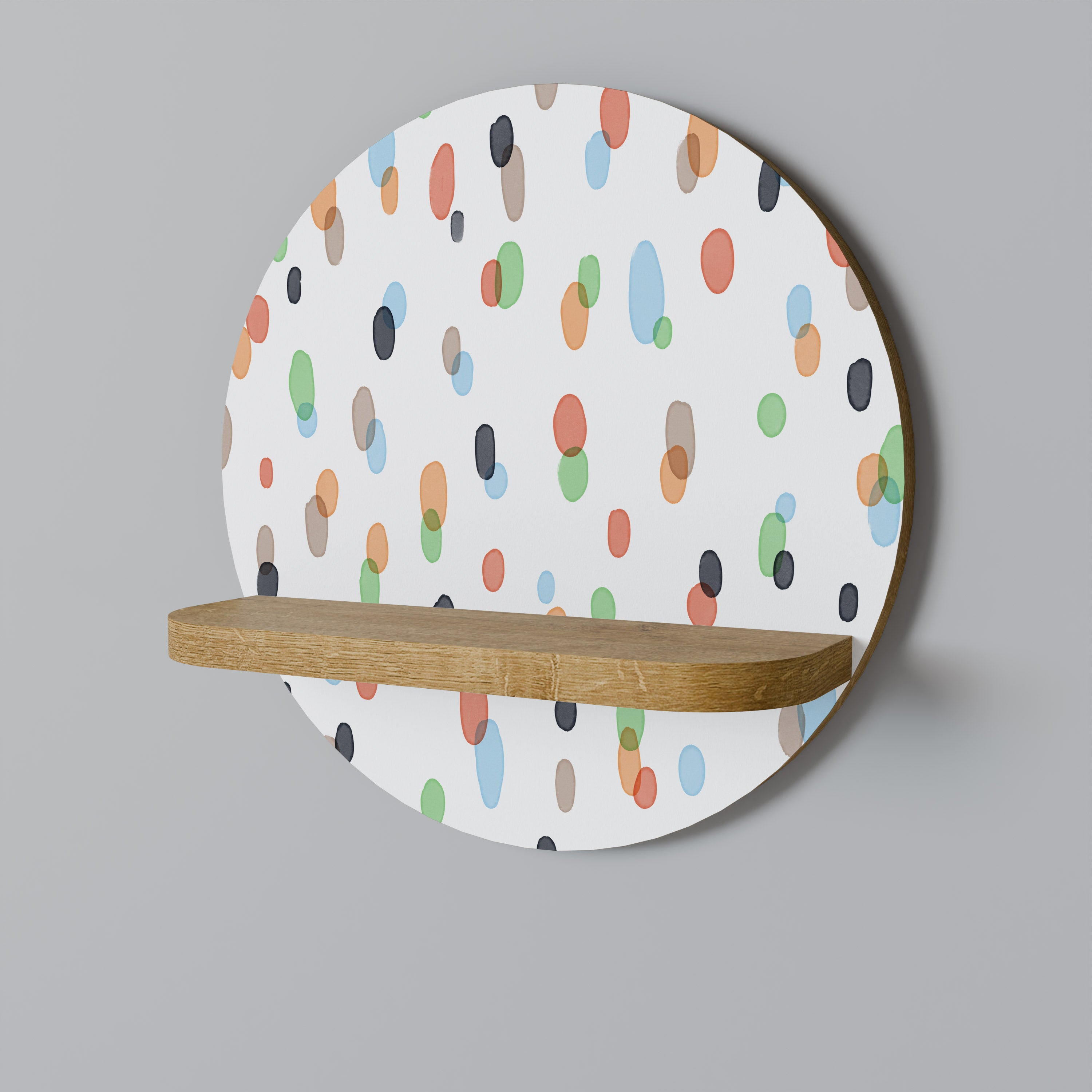 Estantería de arte redonda ENERGETIC SPOTS con efecto roble