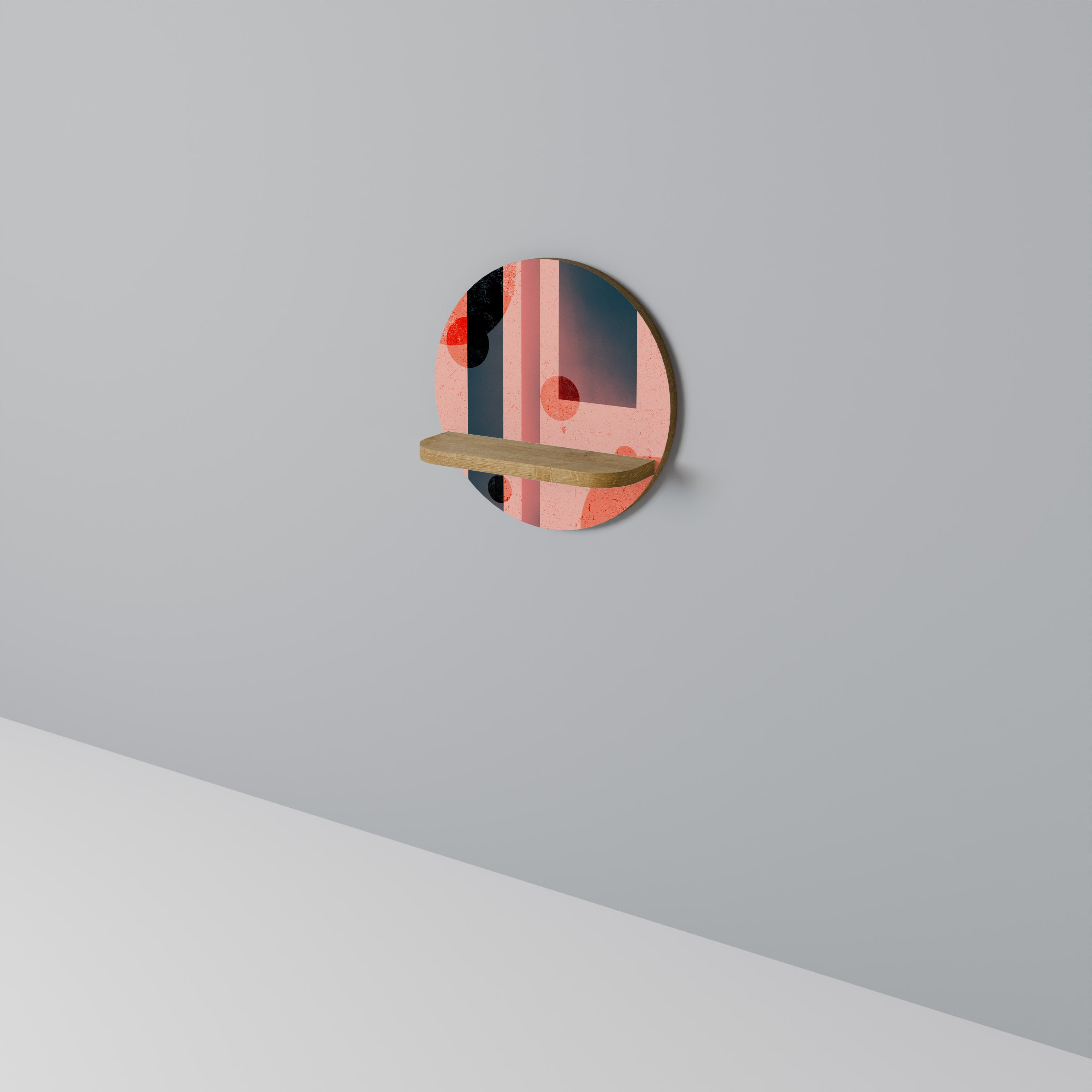 Estantería de arte redonda BLUSHED SPECTRUM con efecto roble