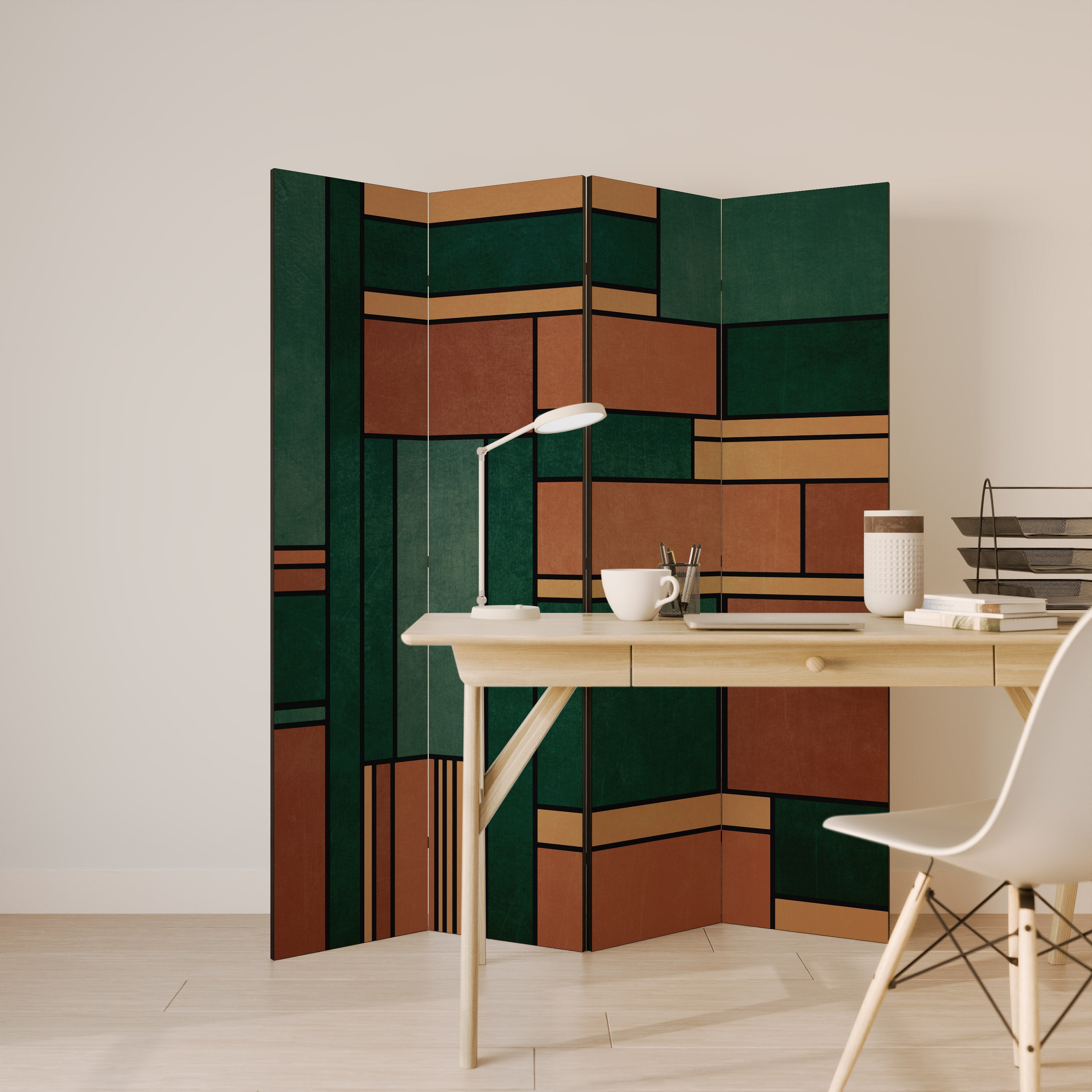 EARTHY FIGURES Decorative 4-Panel Room Divider