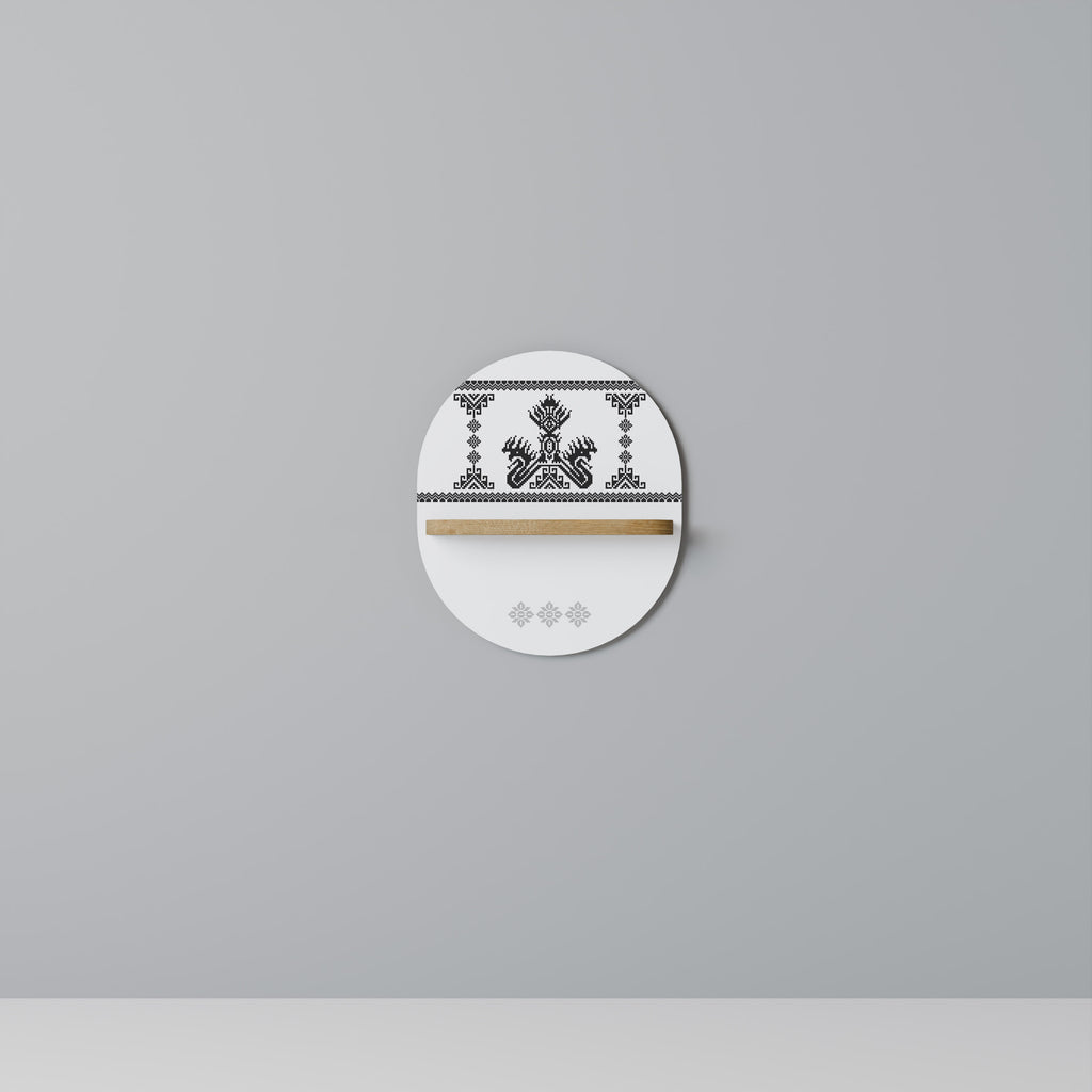 Estantería de arte ovalada MYTHIC STITCH con efecto roble