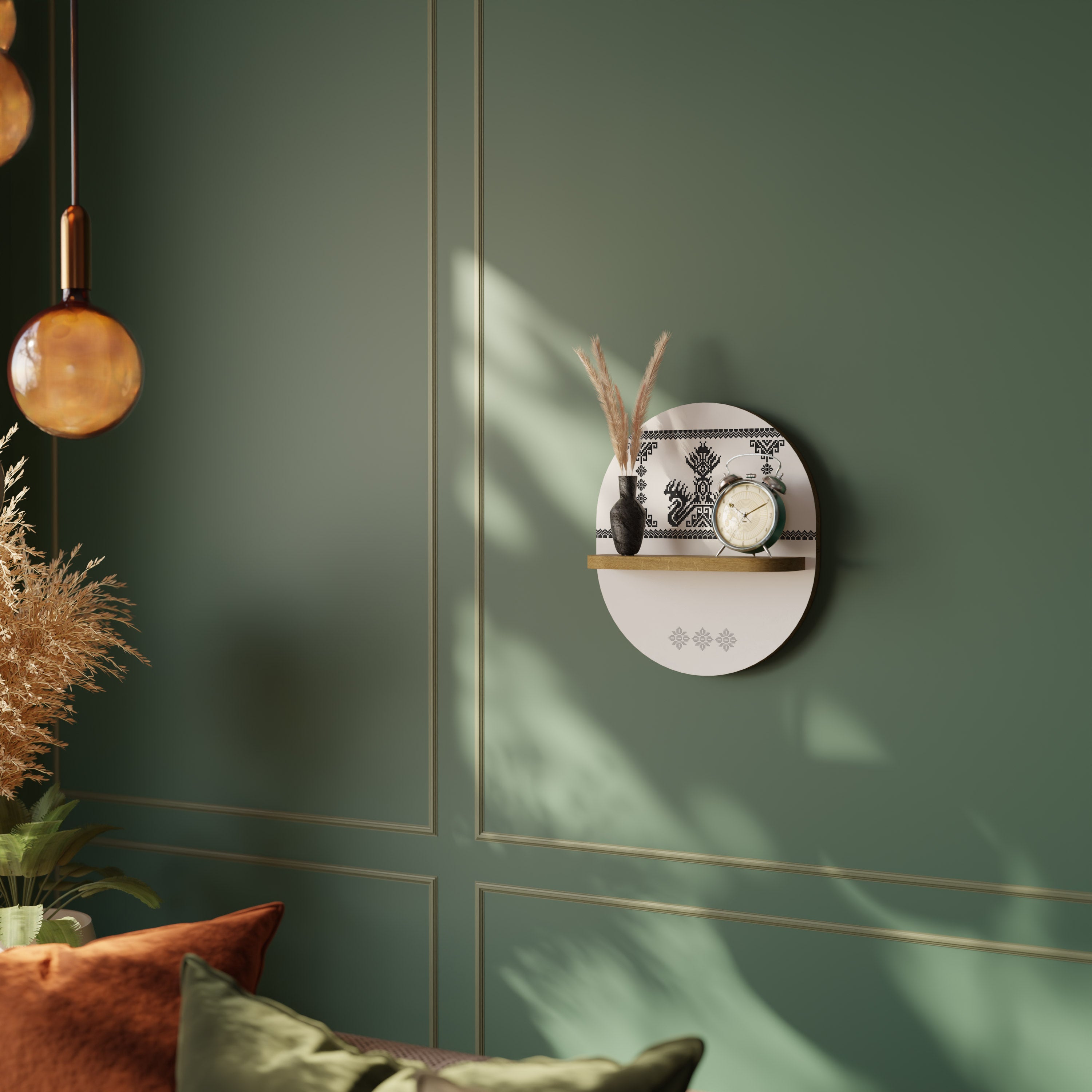 Estantería de arte ovalada MYTHIC STITCH con efecto roble