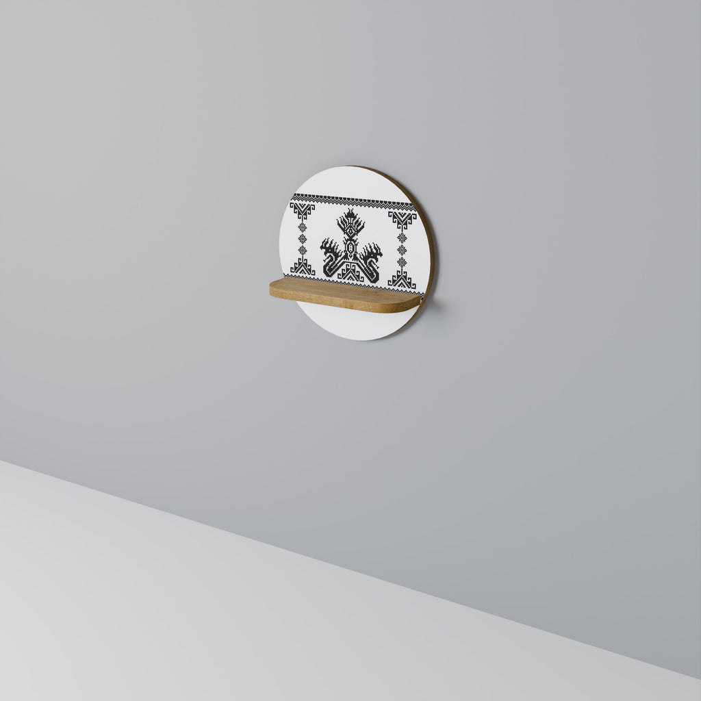 Estantería de arte redonda MYTHIC STITCH con efecto roble