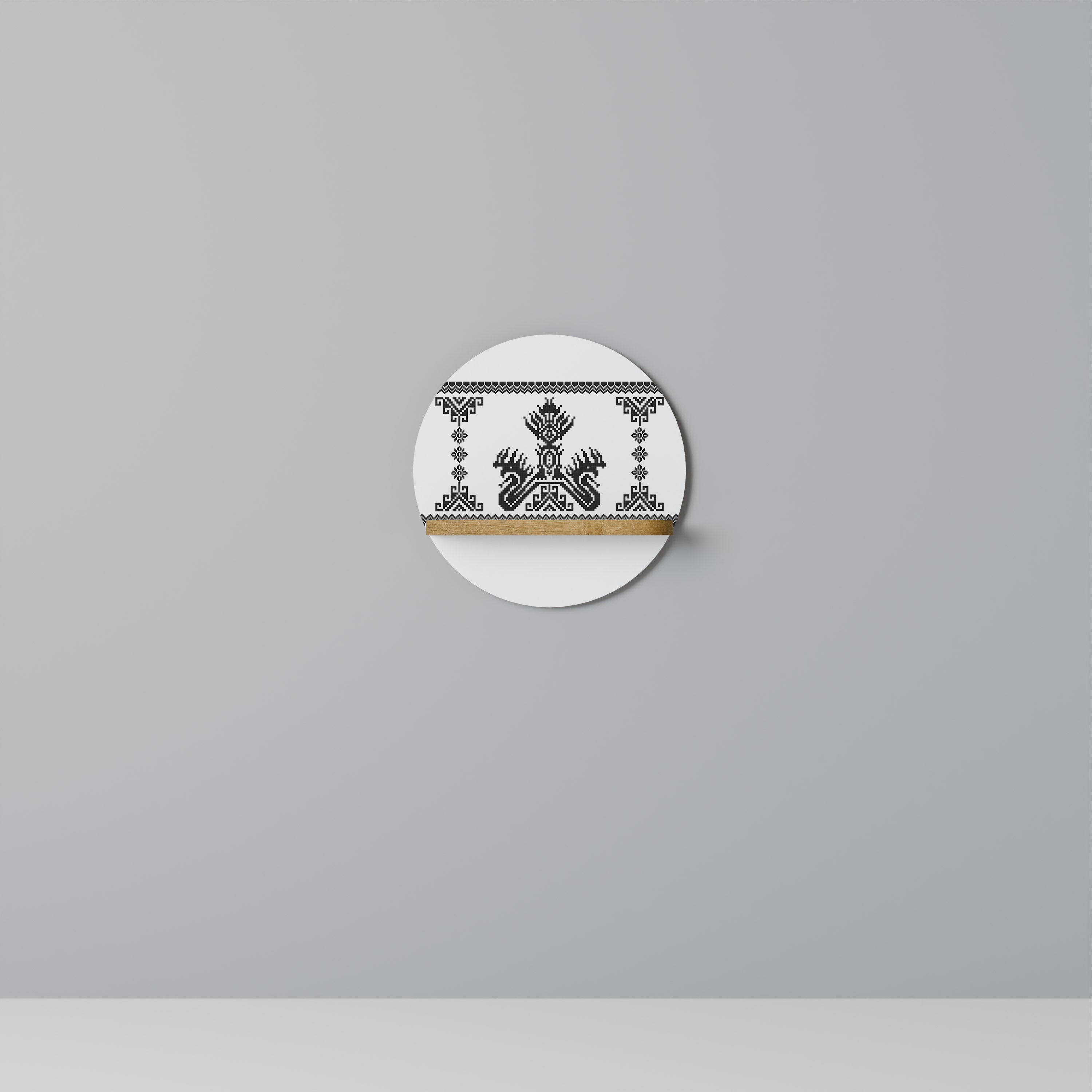 Estantería de arte redonda MYTHIC STITCH con efecto roble