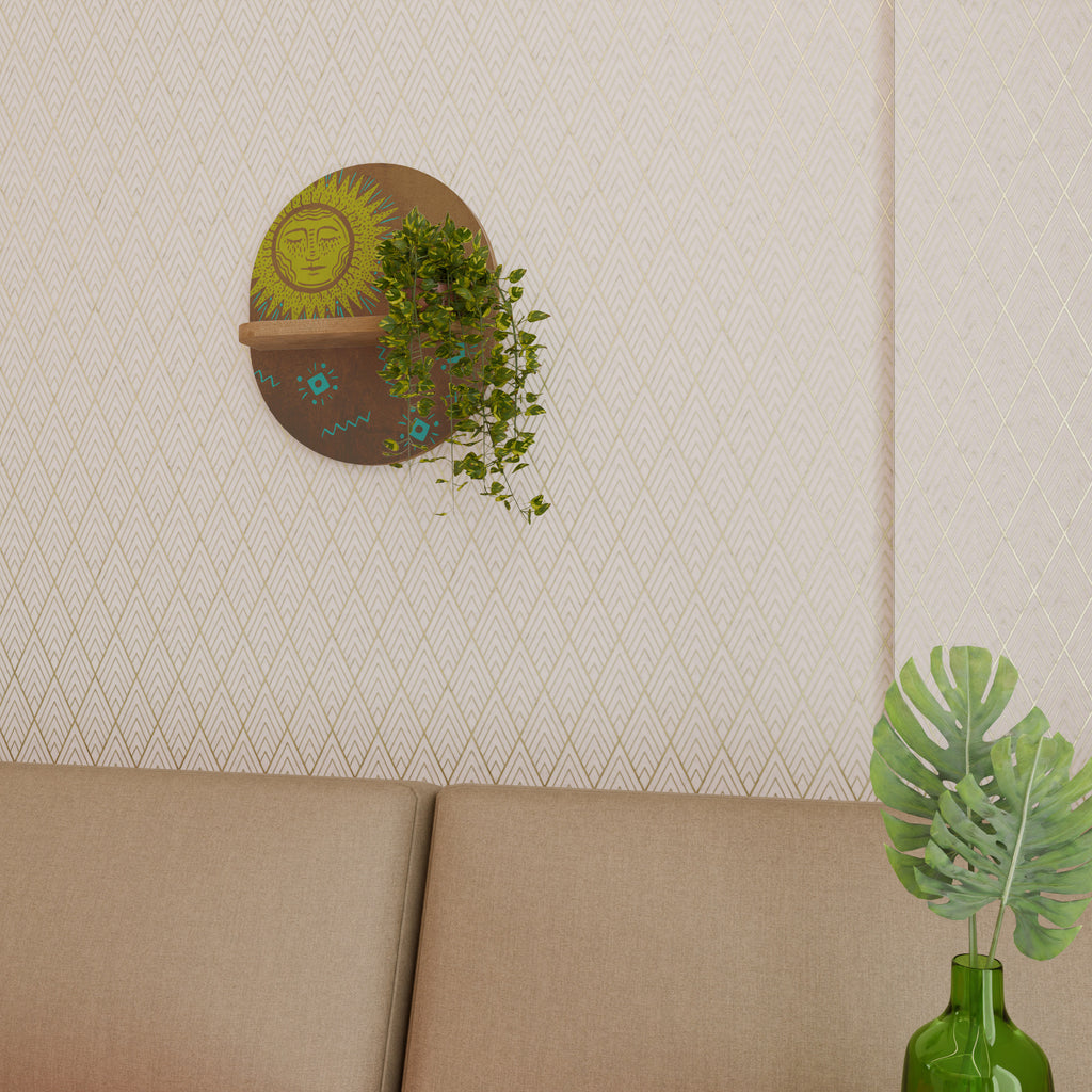 Estantería de arte ovalada SUNSHINE PRAISE con efecto roble