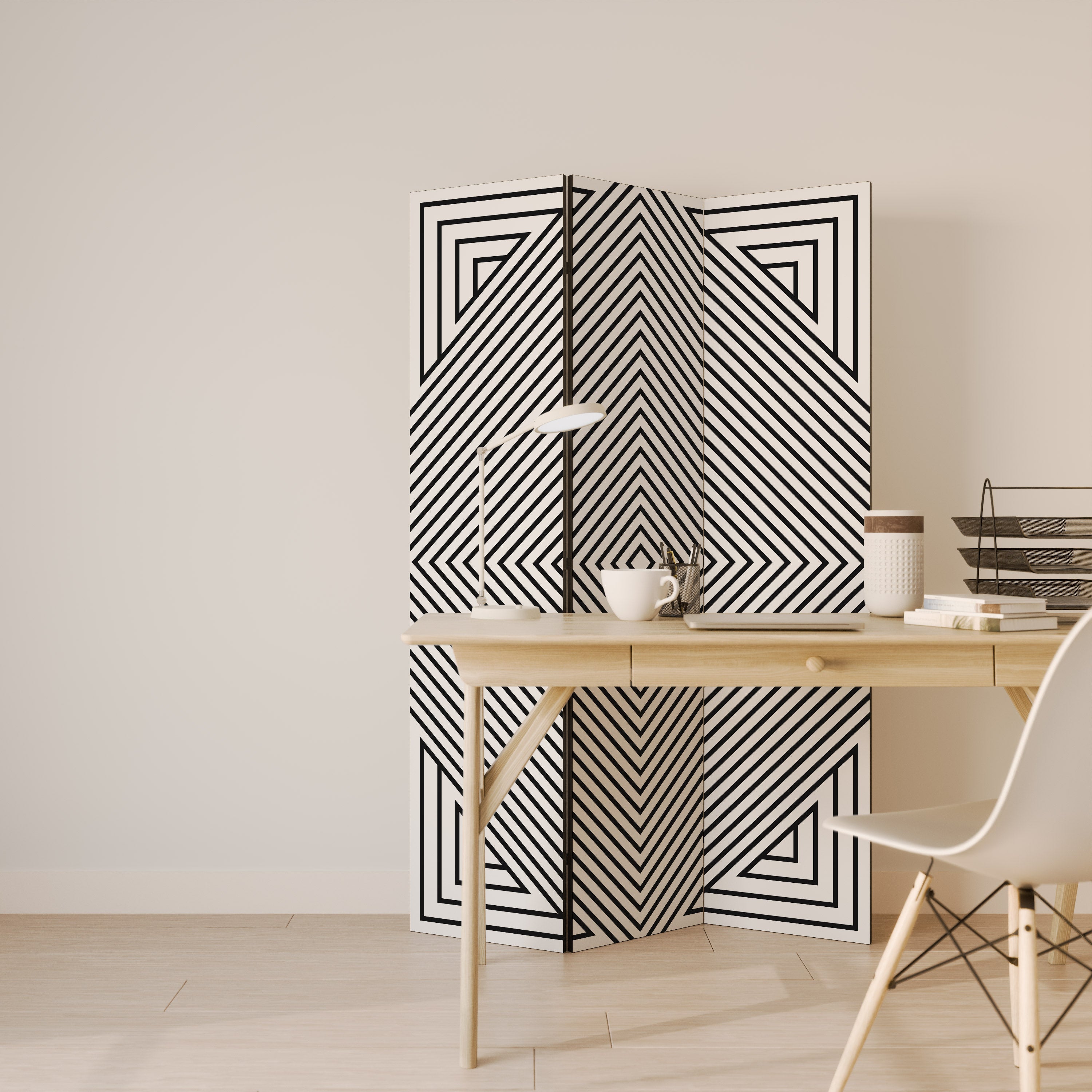 POLYGON ILLUSION 3-Panel Room Divider