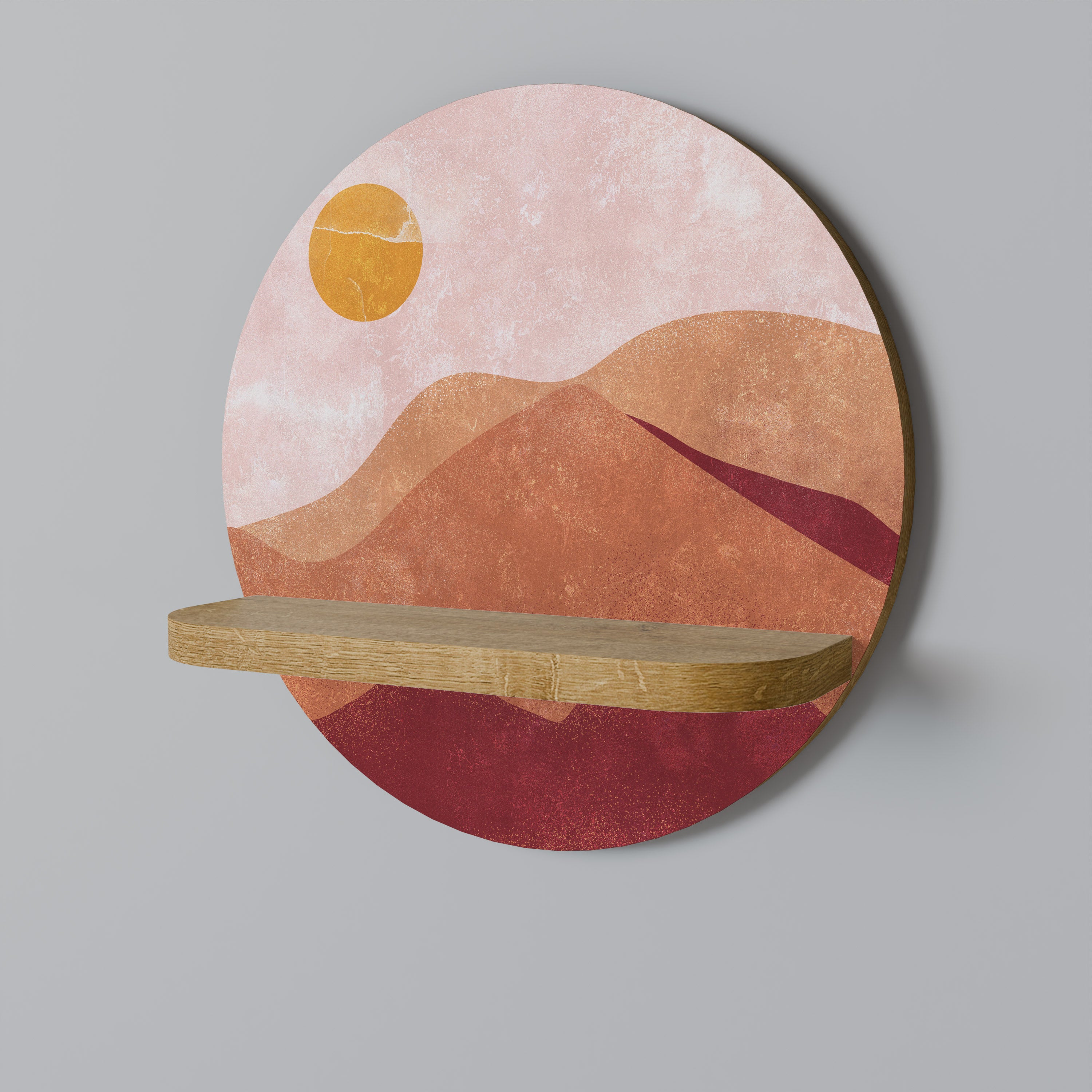 Estantería de arte redonda LUMINOUS SUNLIGHT con efecto roble