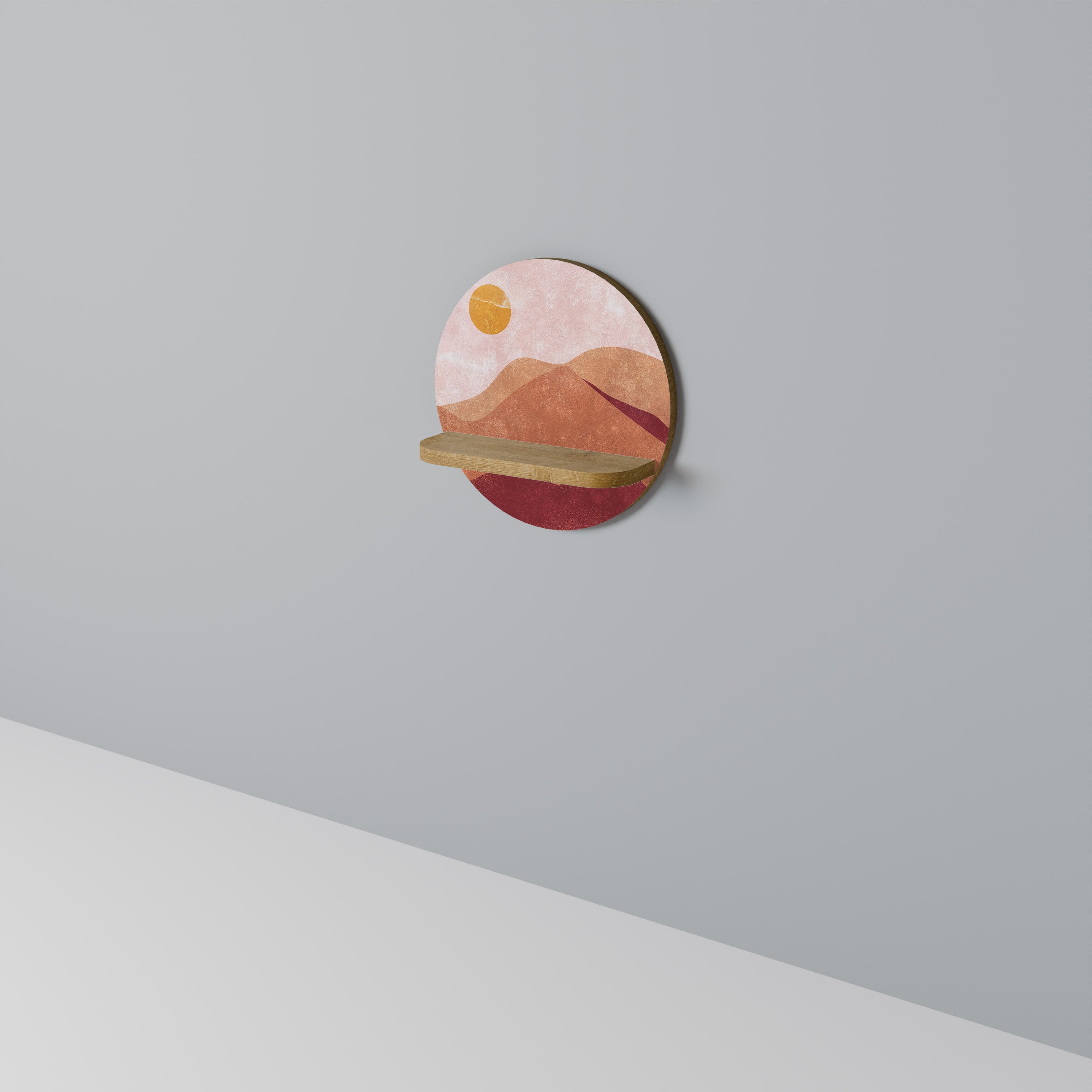 Estantería de arte redonda LUMINOUS SUNLIGHT con efecto roble