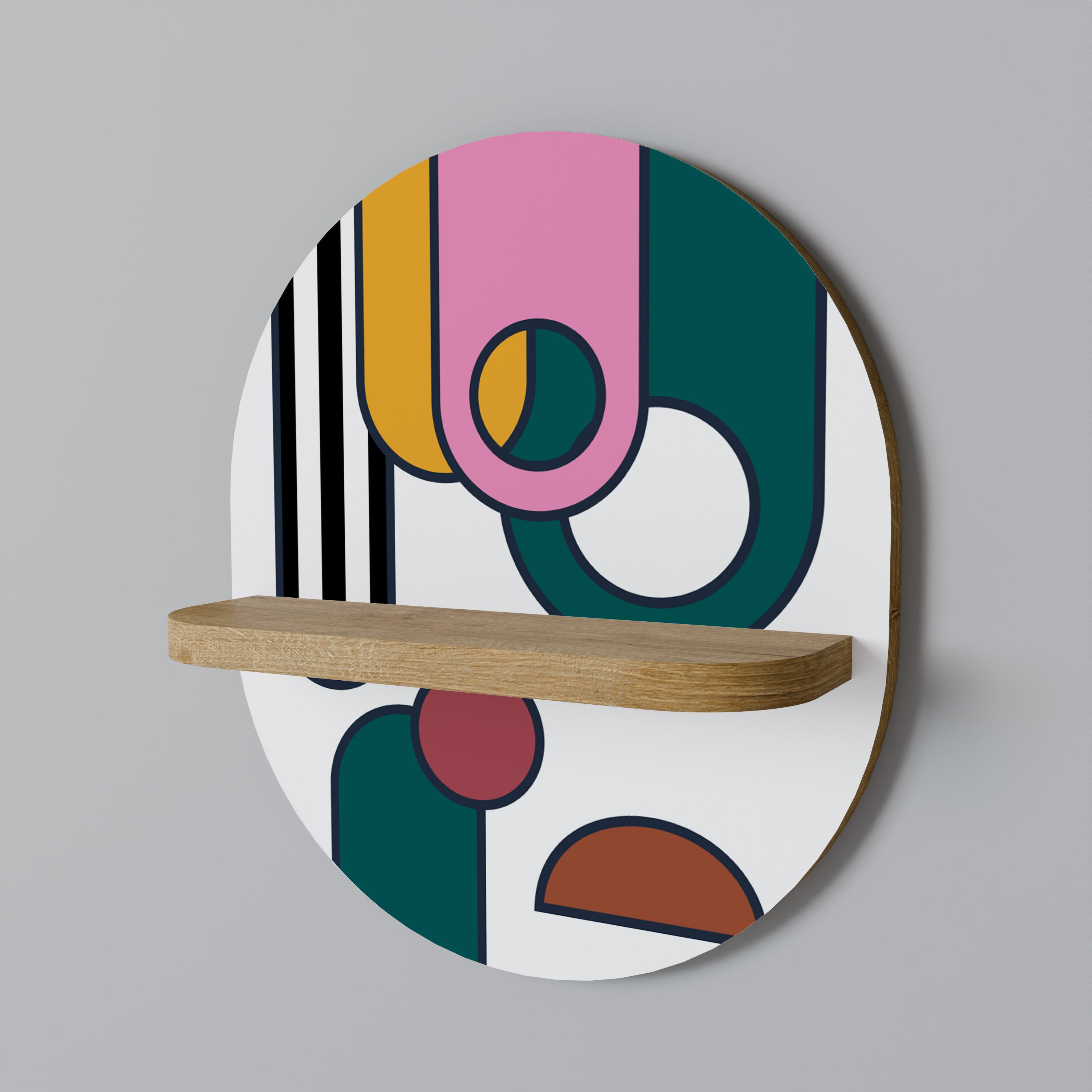 COOL STORY Estantería de arte ovalada con efecto roble