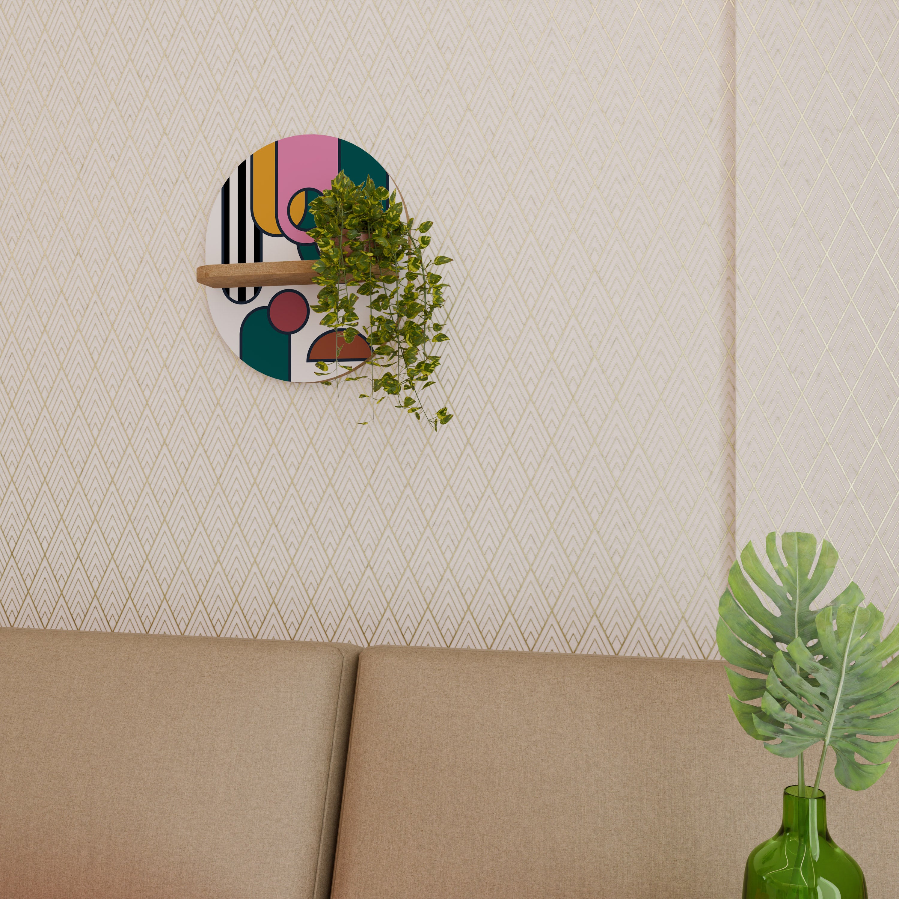 COOL STORY Estantería de arte ovalada con efecto roble