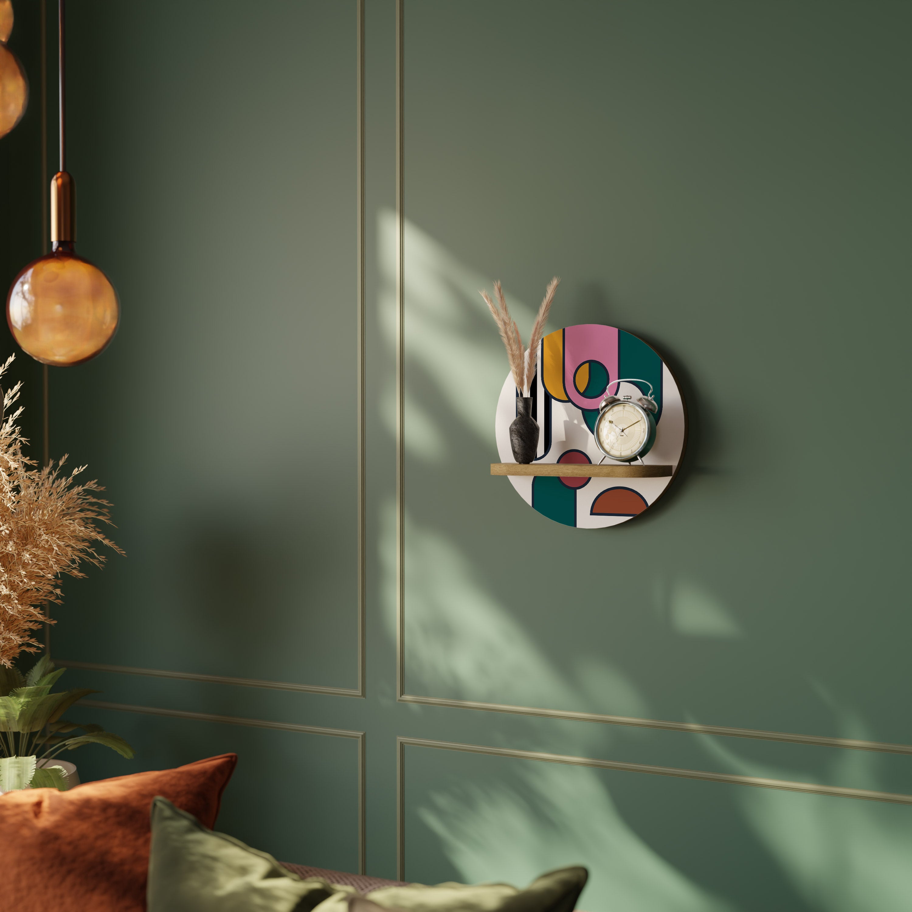 Estantería de arte redonda COOL STORY con efecto roble